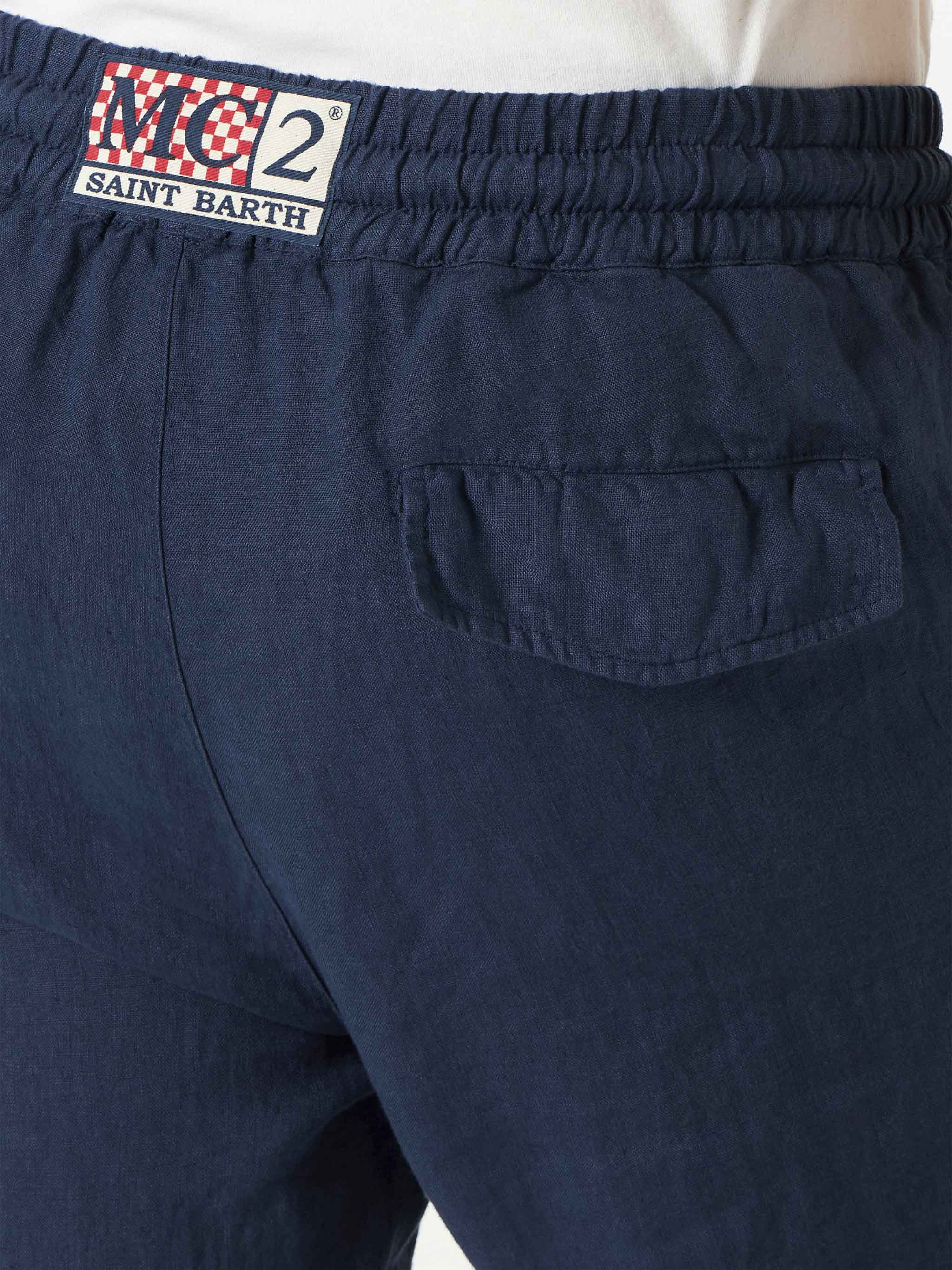 Pantaloni Calais in lino blu navy tinta unita - Image 3