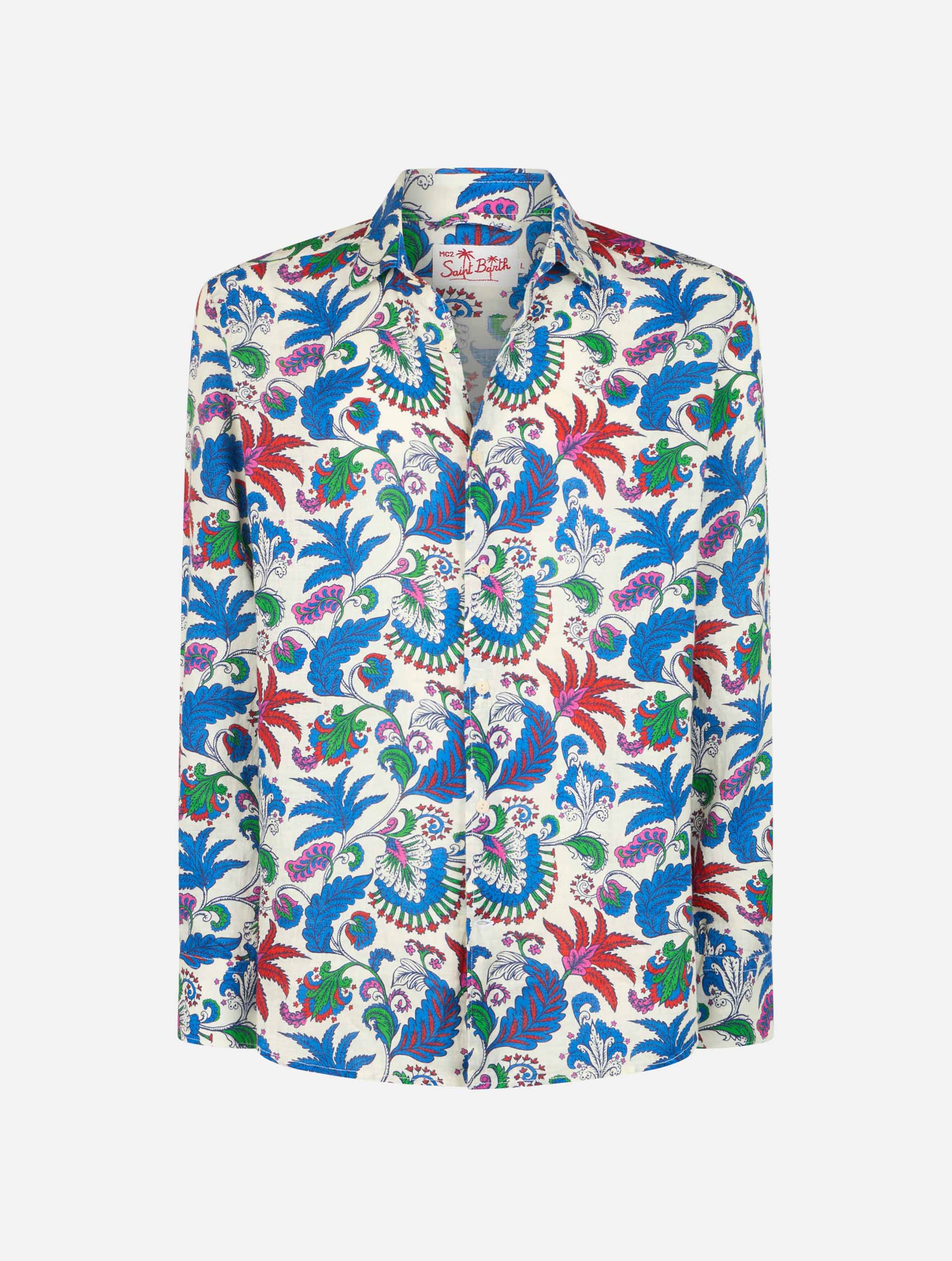Camicia Pamplona in lino con stampa fiori - Image 4