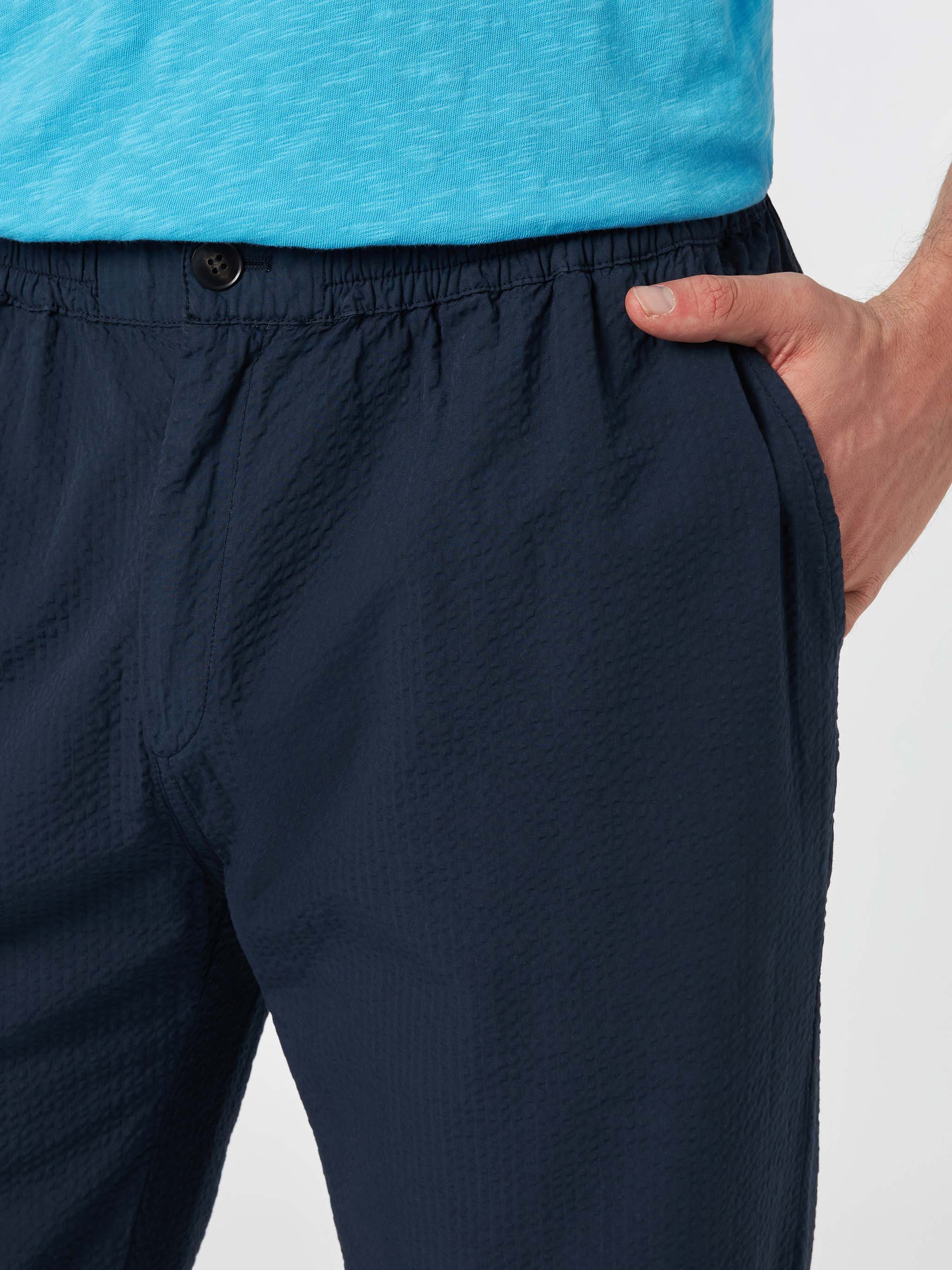 Pantaloni Relais in cotone seersucker blu navy tinta unita - Image 2