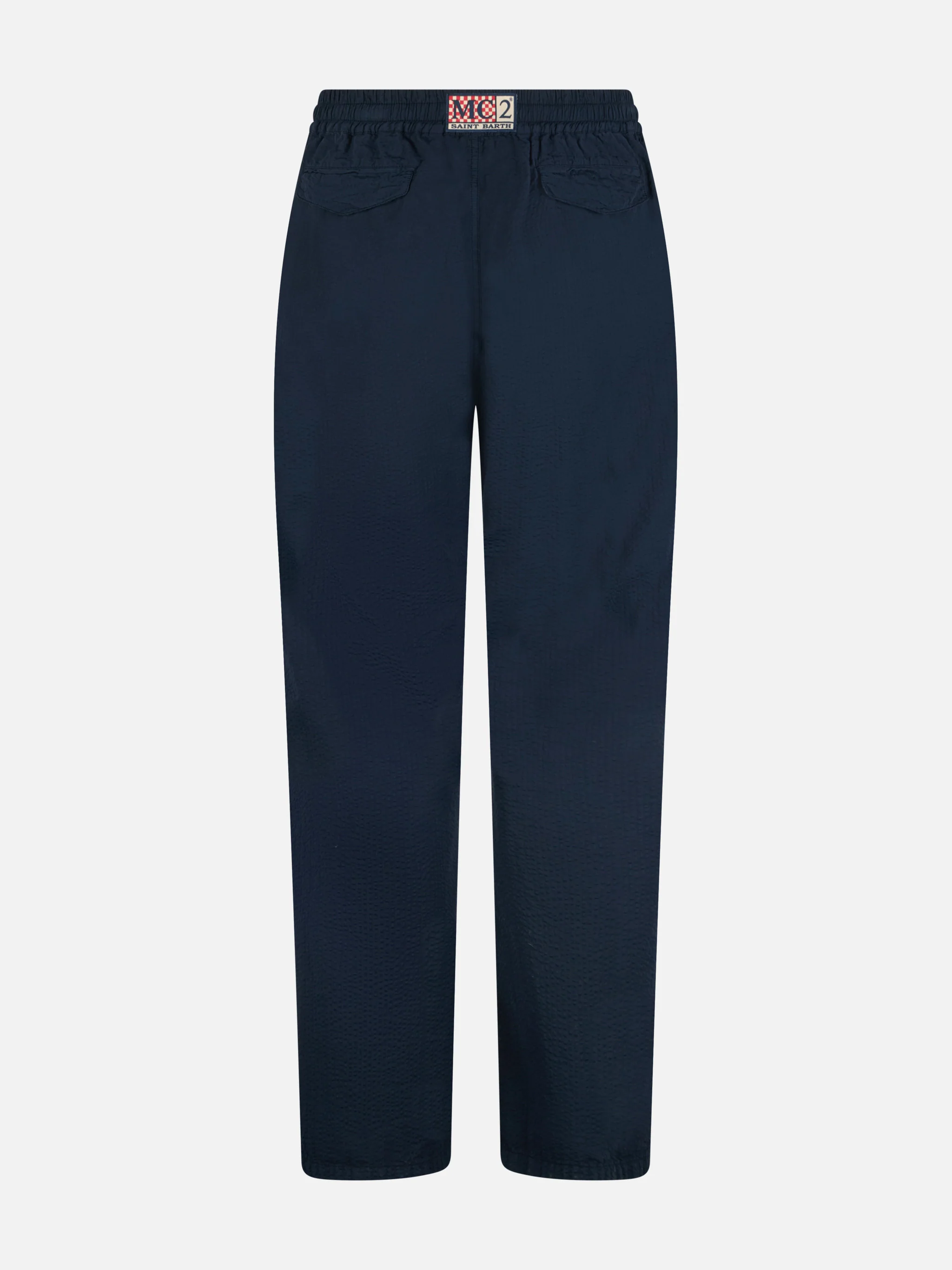 Pantaloni Relais in cotone seersucker blu navy tinta unita - Image 5