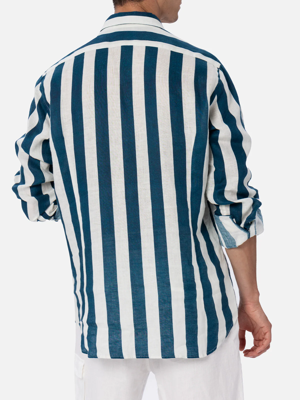 Camicia Pamplona in lino a righe blu navy - Image 3