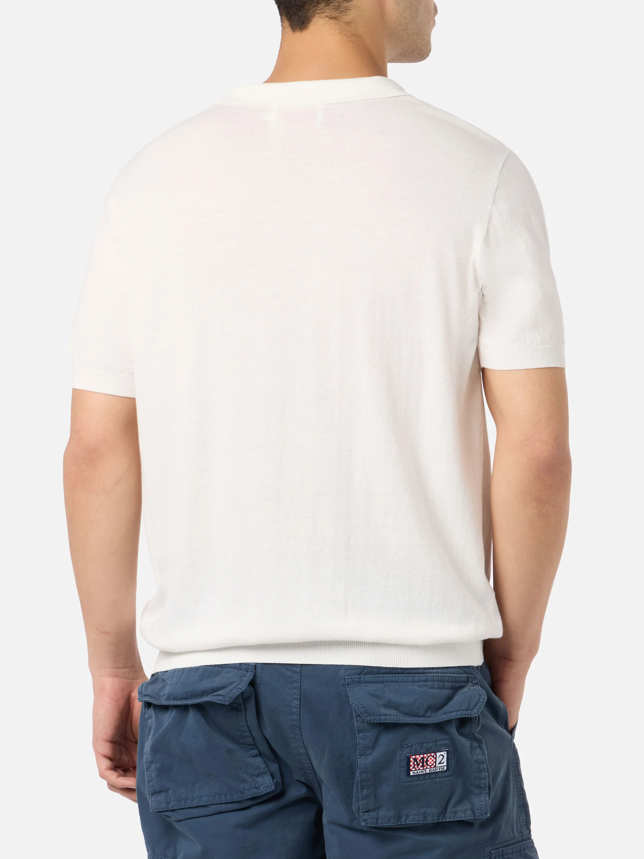 Polo in maglia Sloan senza bottoni color burro - Image 3