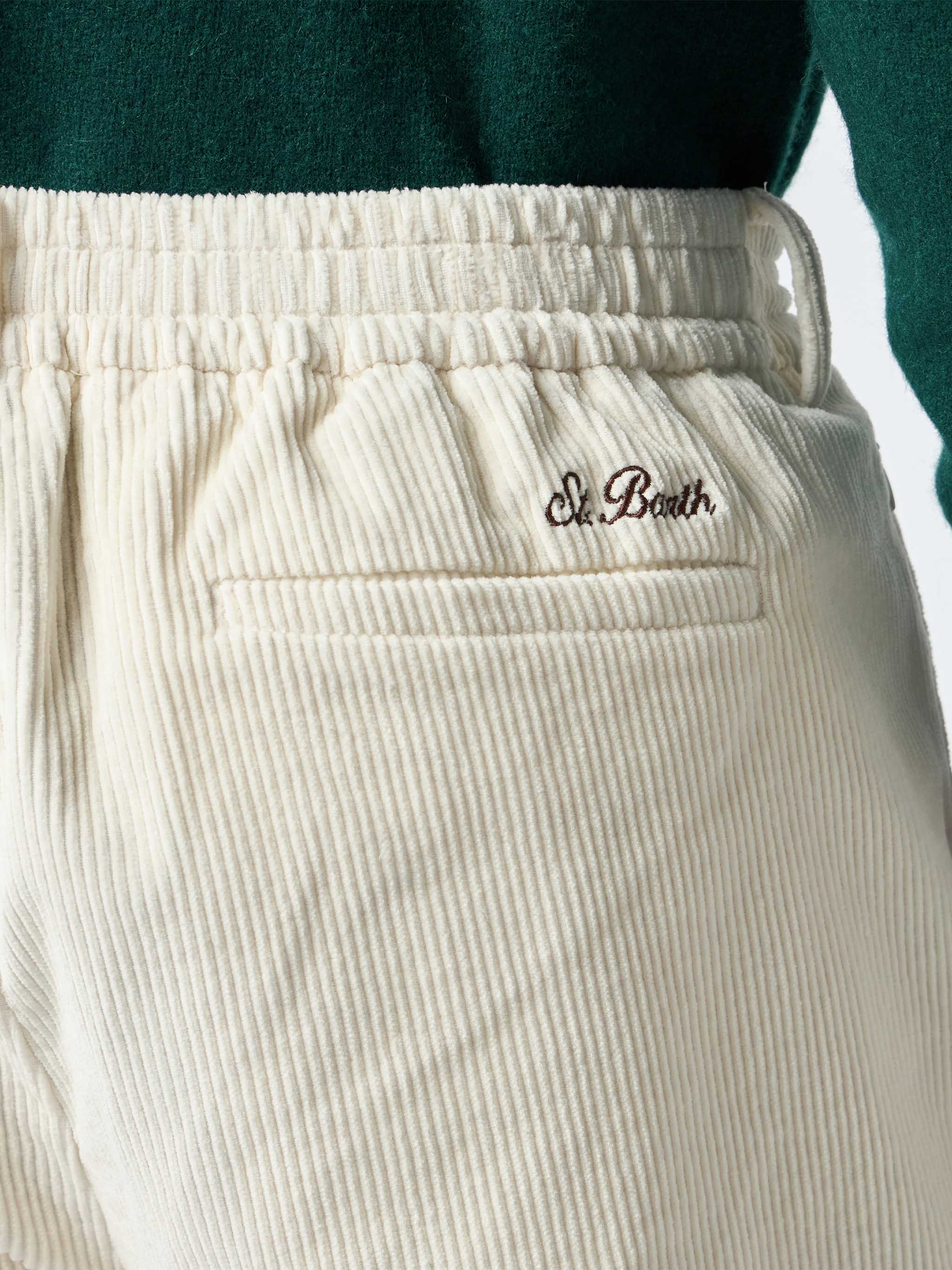 Pantaloni Fuji in velluto a coste panna tinta unita - Image 3