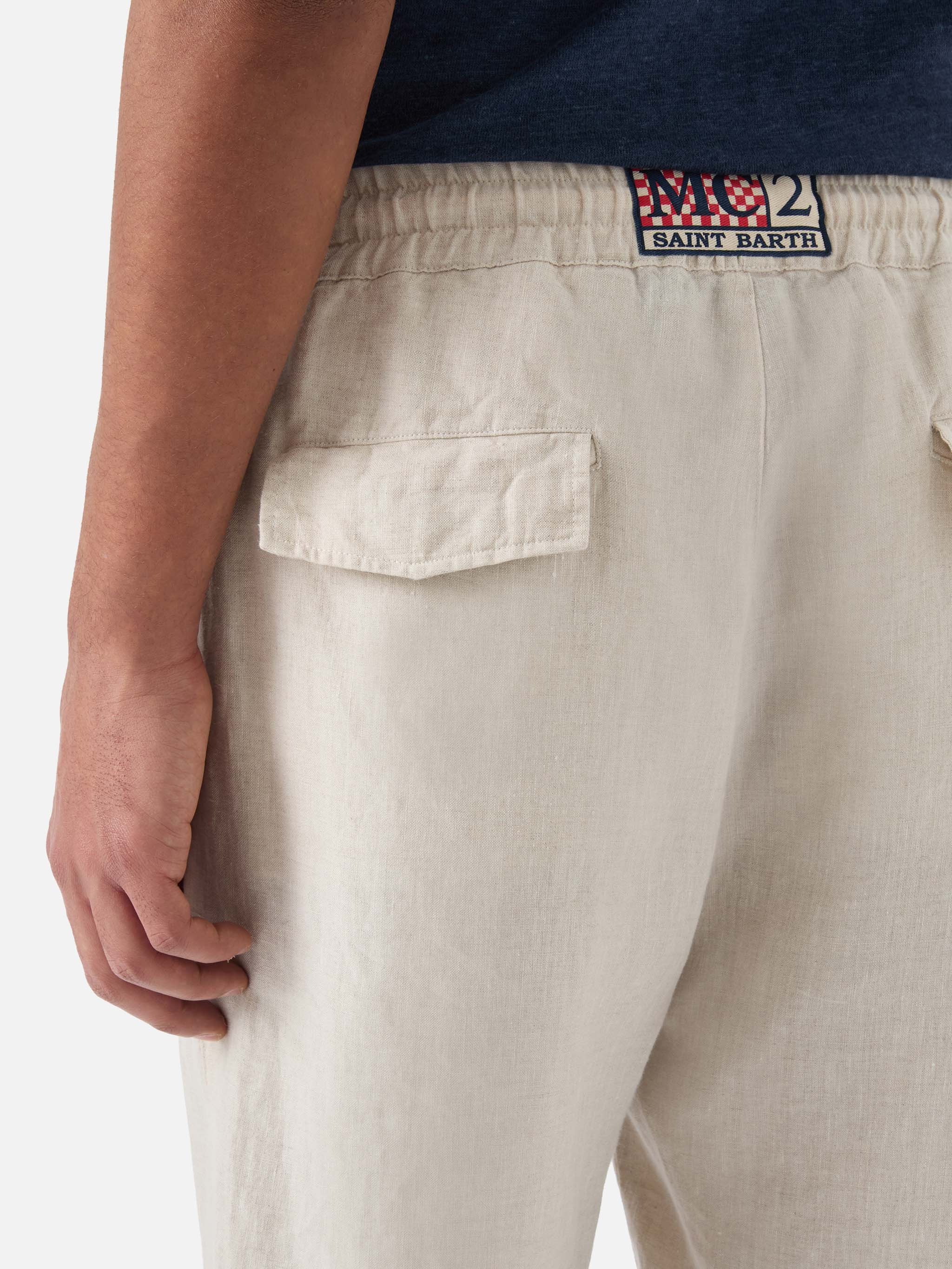 Pantalone Calais in lino panna tinta unita - Image 4
