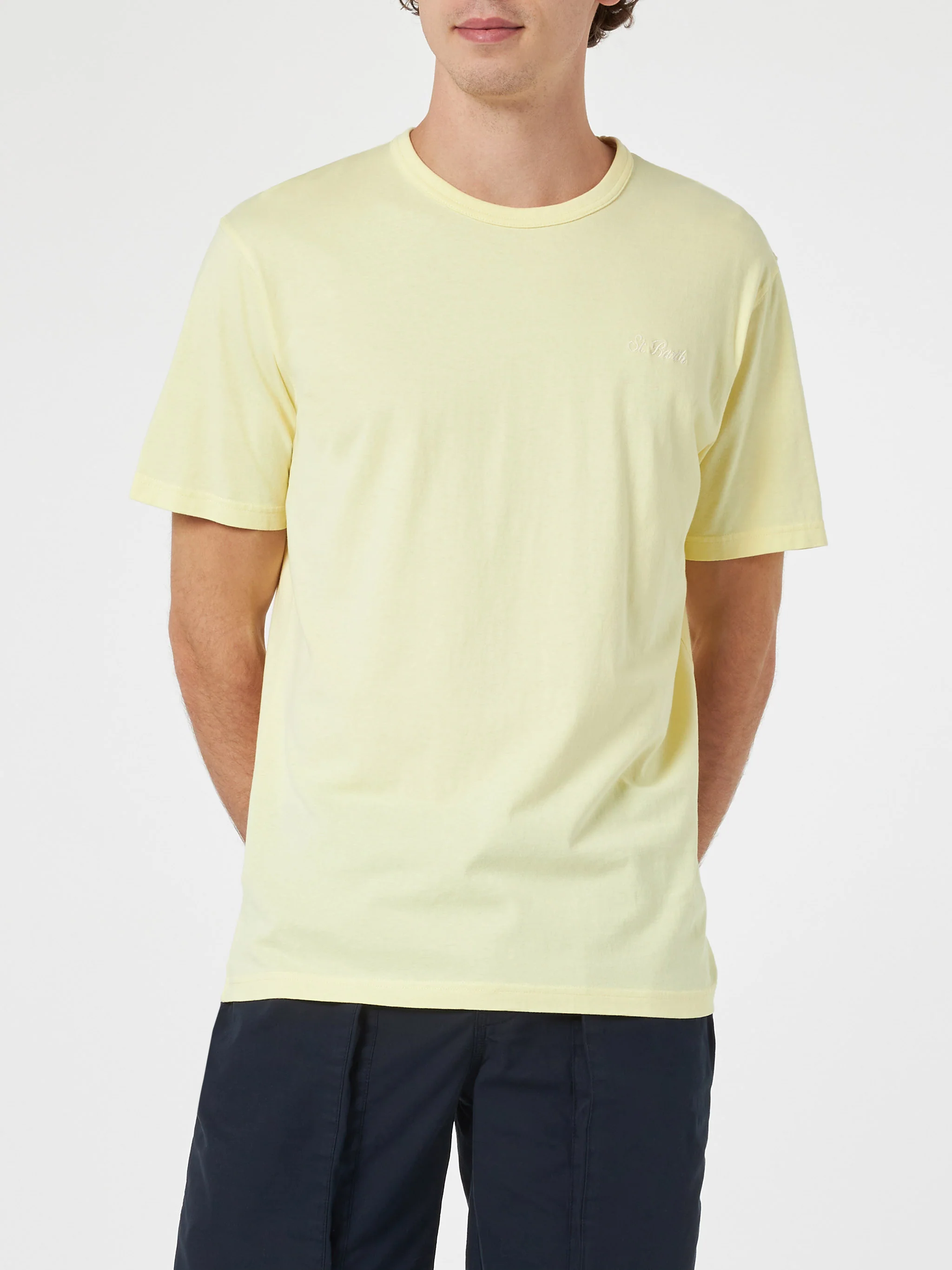T-shirt Dover in cotone giallo chiaro tinta unita - Image 3