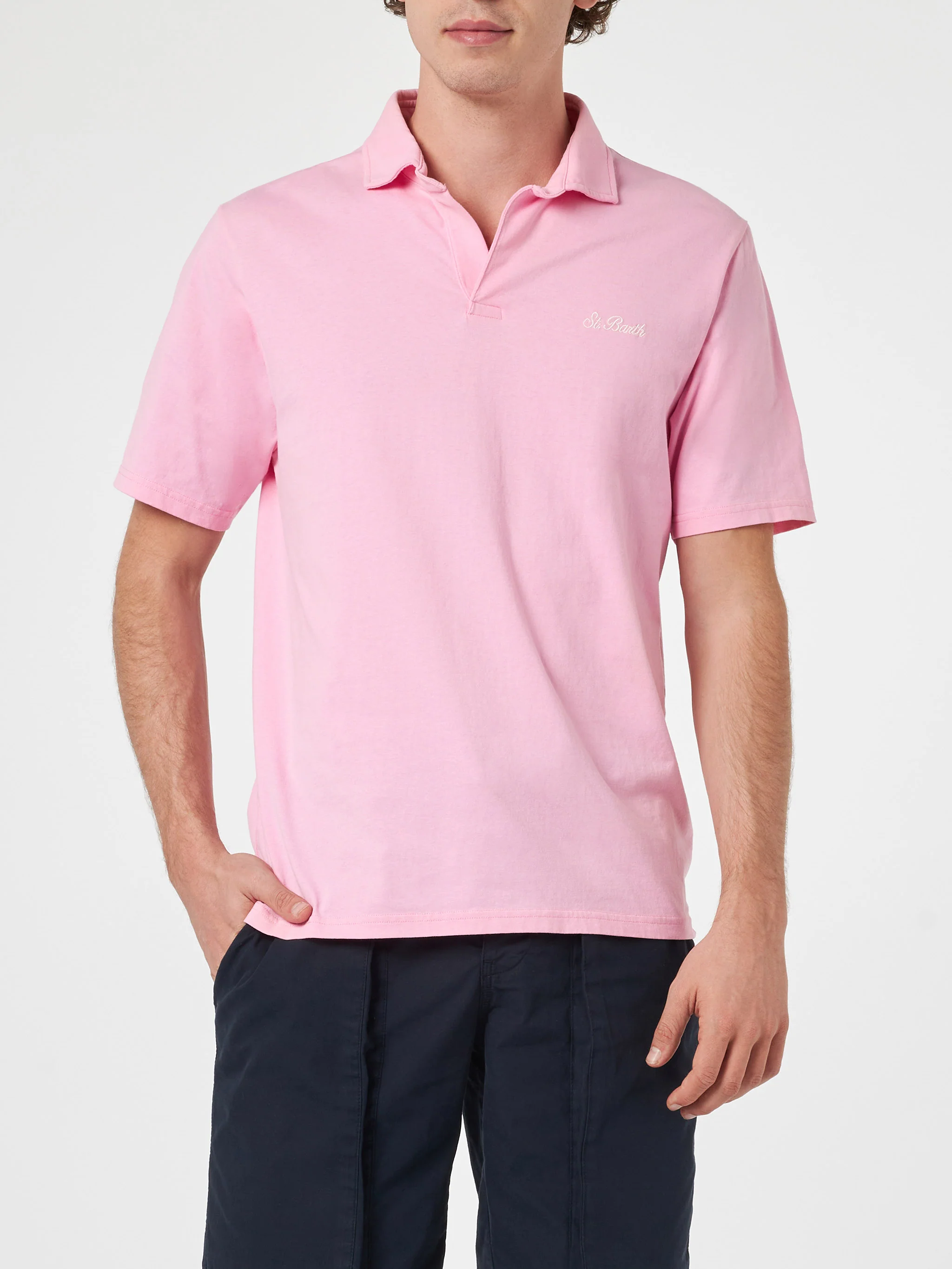 Polo Brighton in cotone jersey rosa tinta unita