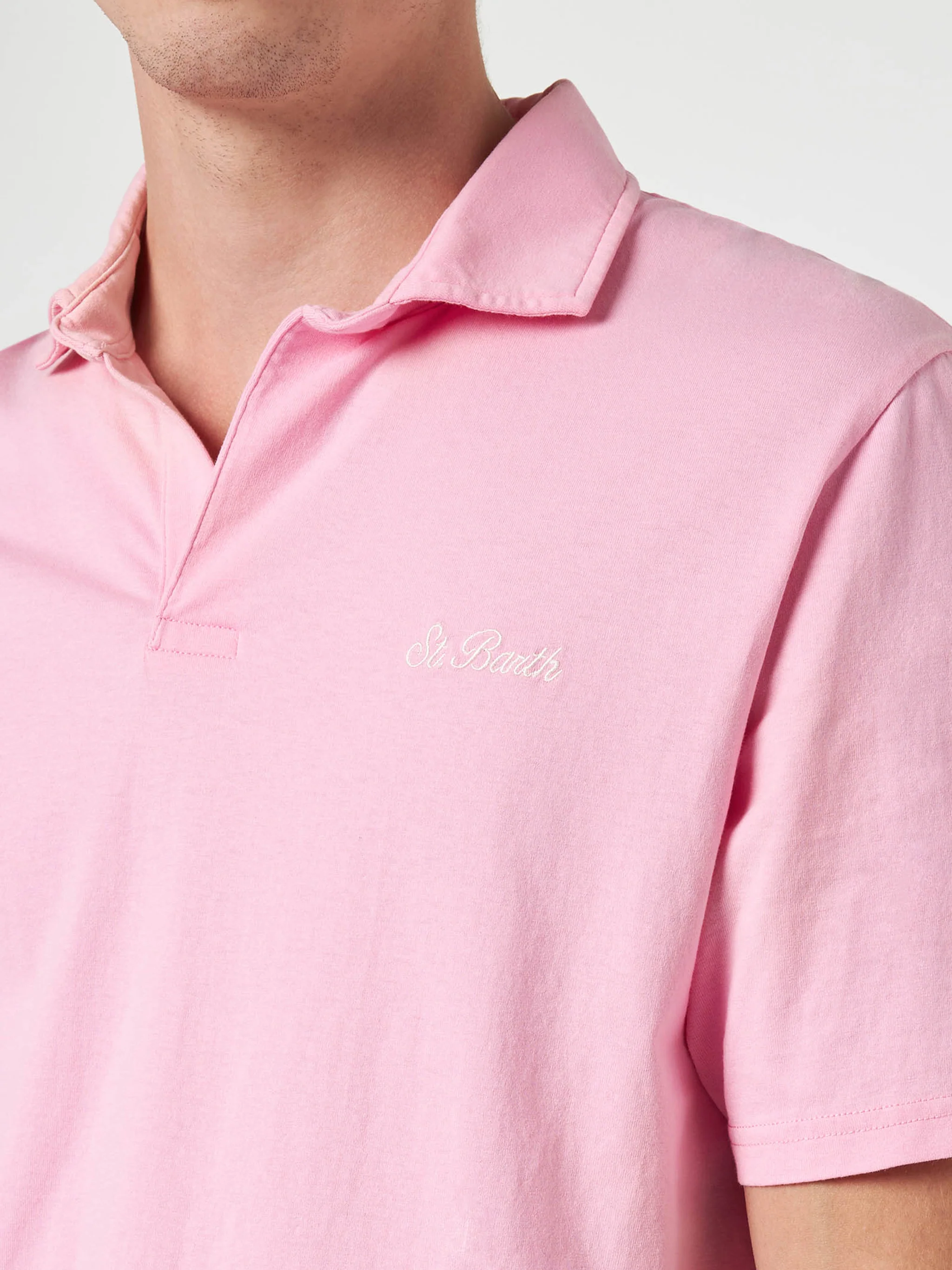 Polo Brighton in cotone jersey rosa tinta unita - Image 2