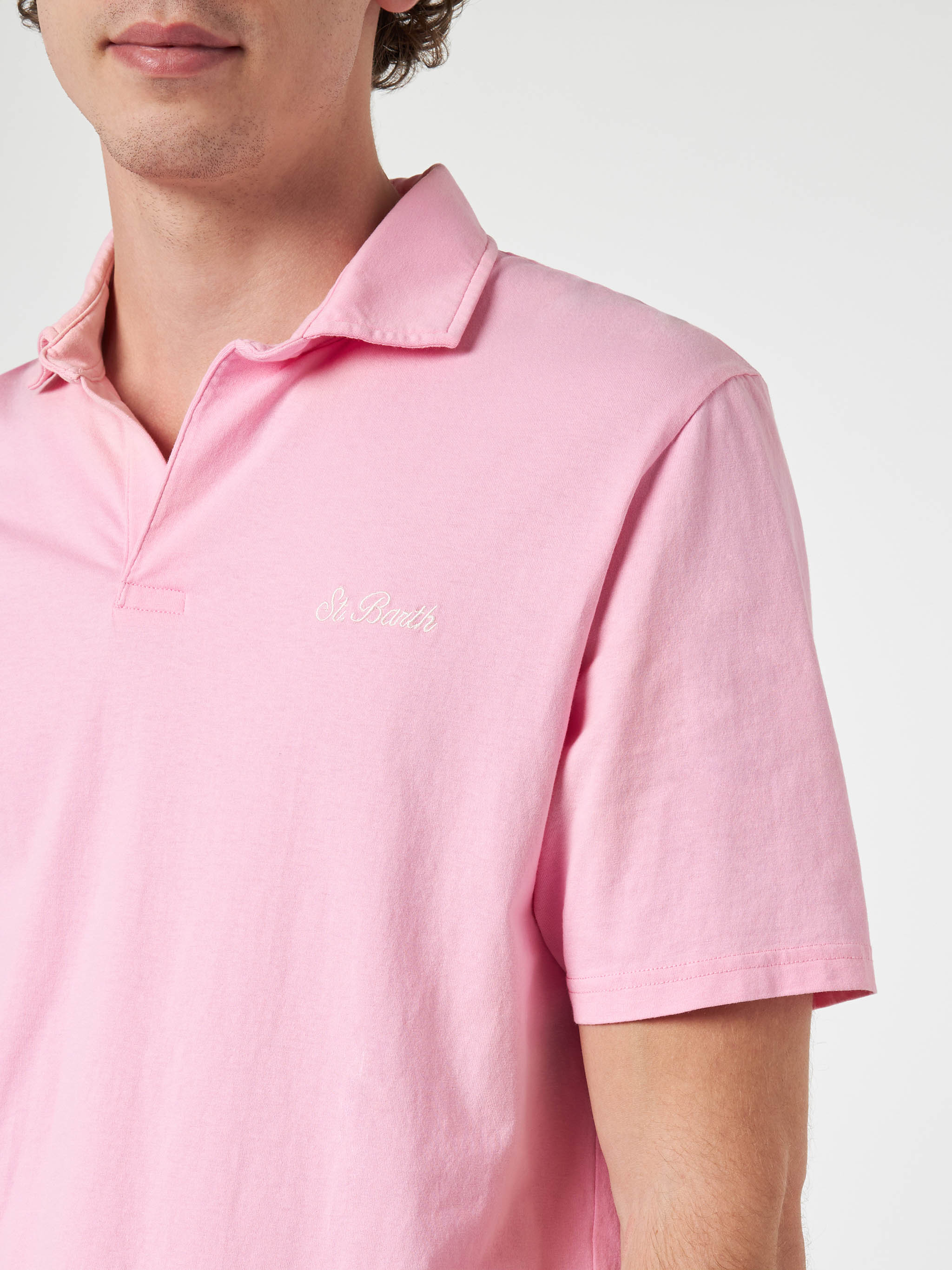 Polo Brighton in cotone jersey rosa tinta unita - Image 4
