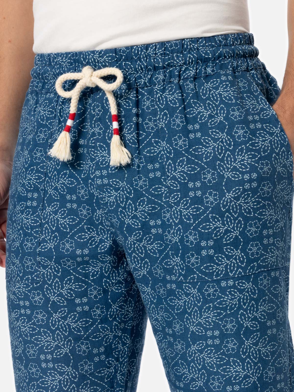 Pantalone Calais in lino fantasia sashiko blu - Image 2