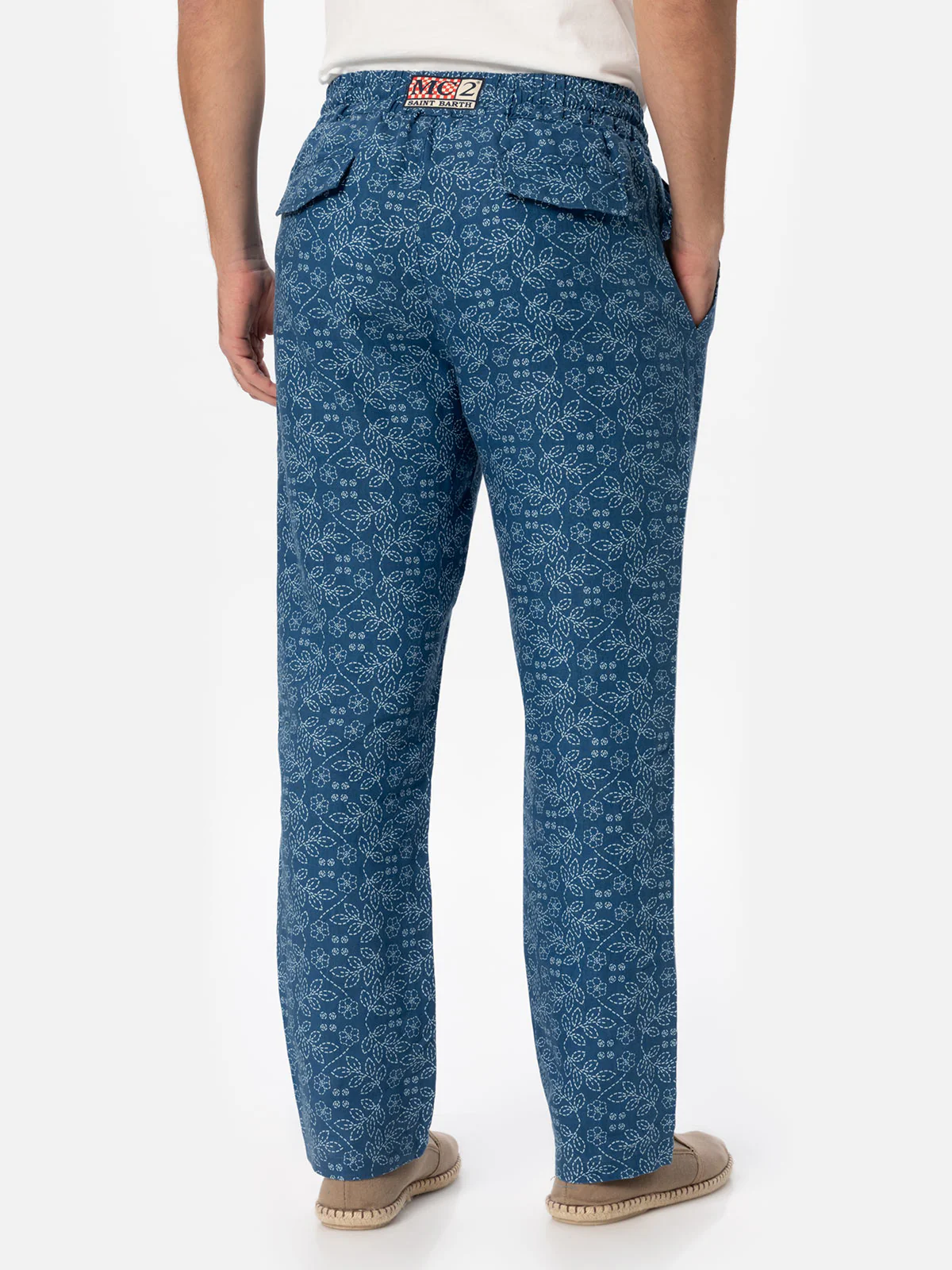 Pantalone Calais in lino fantasia sashiko blu - Image 3
