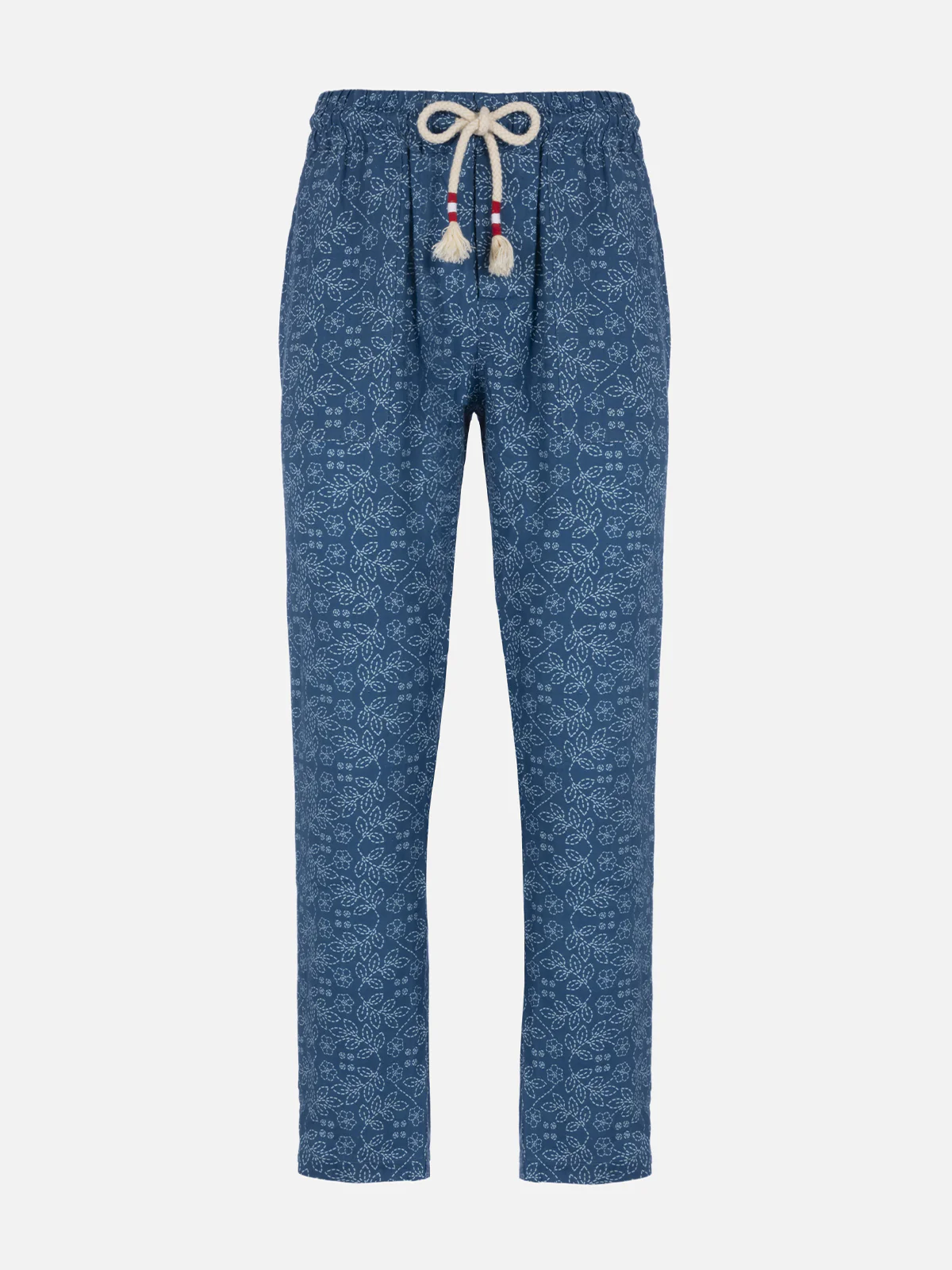 Pantalone Calais in lino fantasia sashiko blu - Image 4