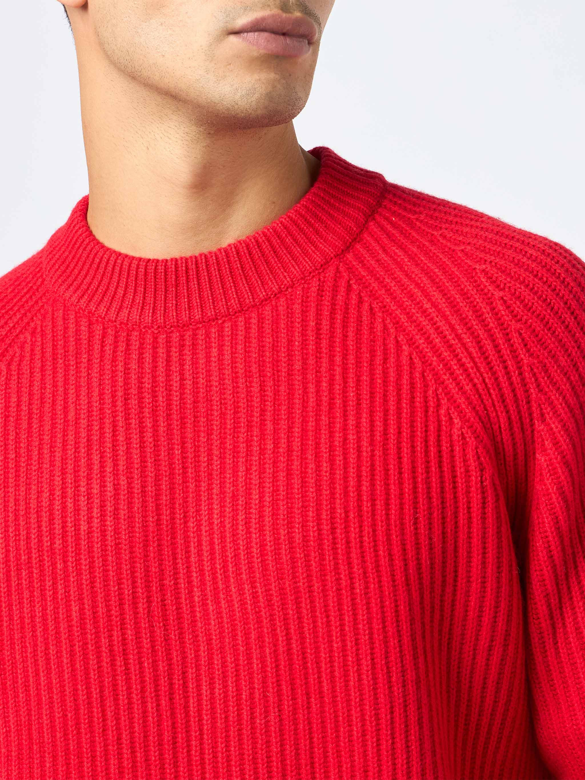 Maglia Marine in misto cashmere rosso a costine tinta unita - Image 3