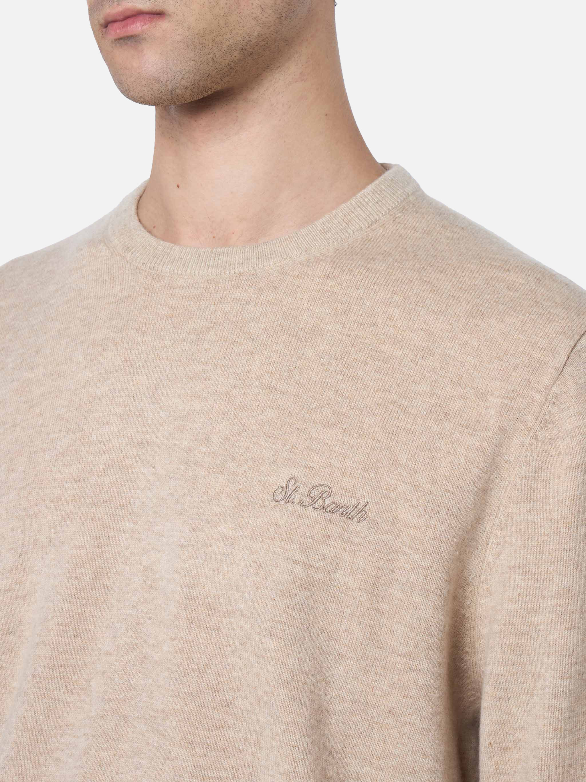 Maglione girocollo Regent in MISTO CASHMERE beige - Image 3