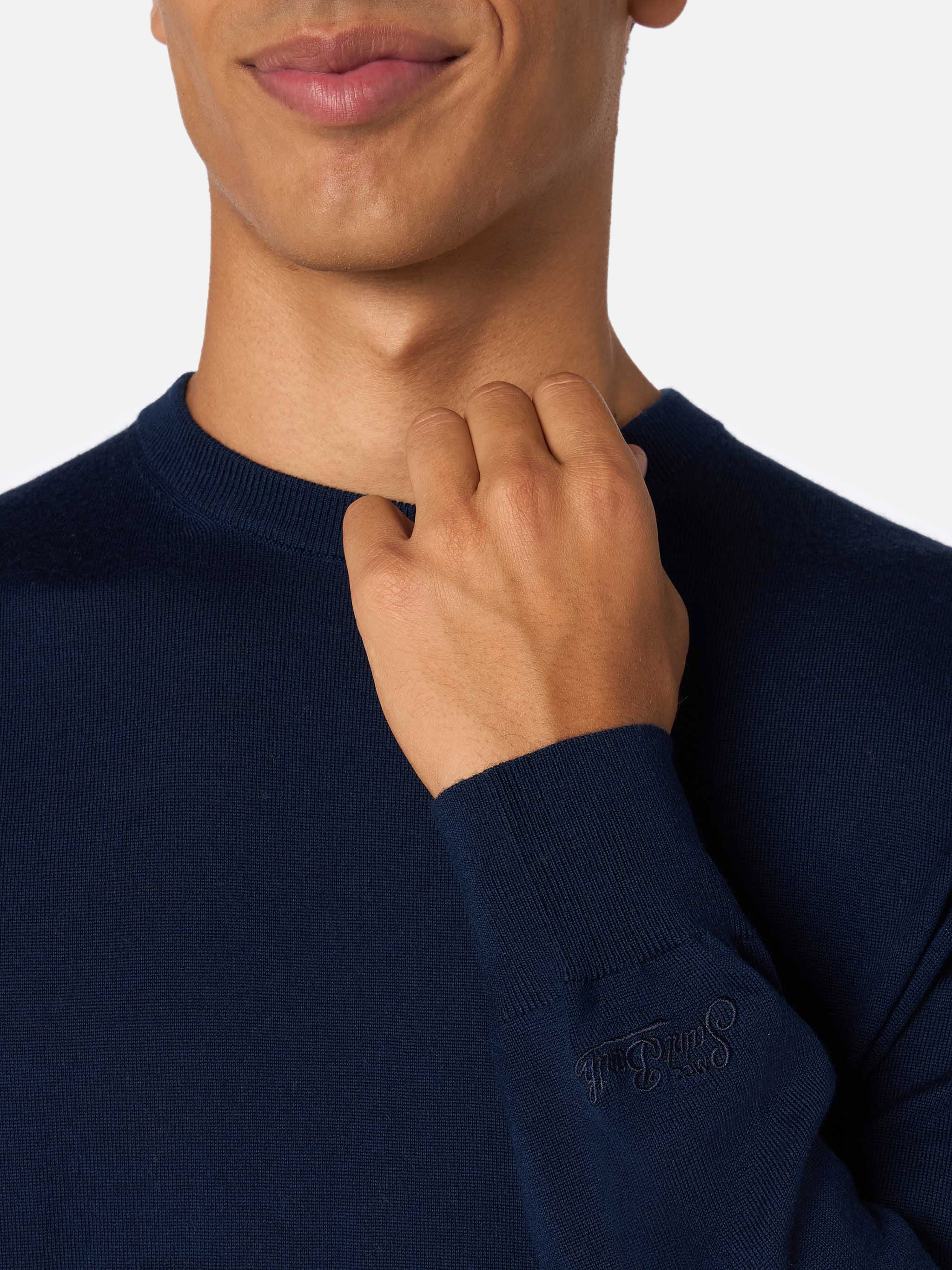 Maglione girocollo Regent in 100% LANA MERINO blu navy - Image 2