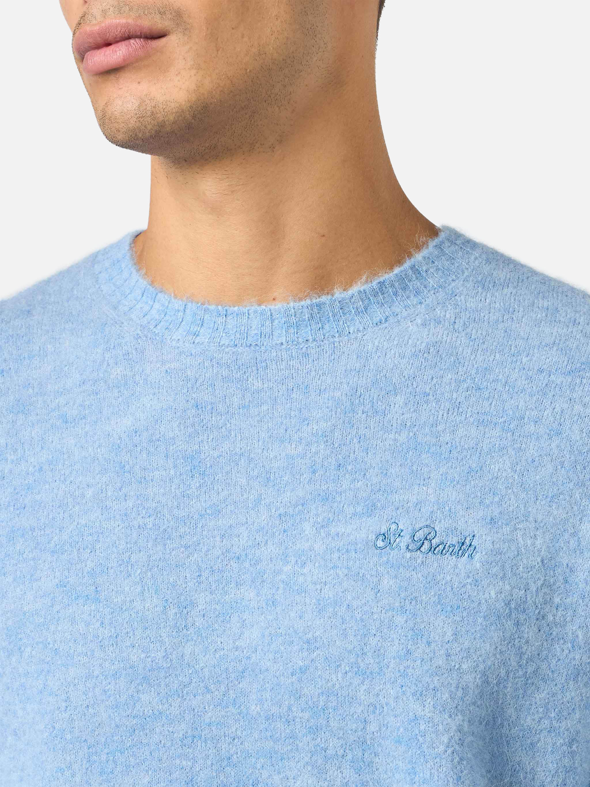 Maglione girocollo Regent in ALPACA STRETCH azzurra - Image 3