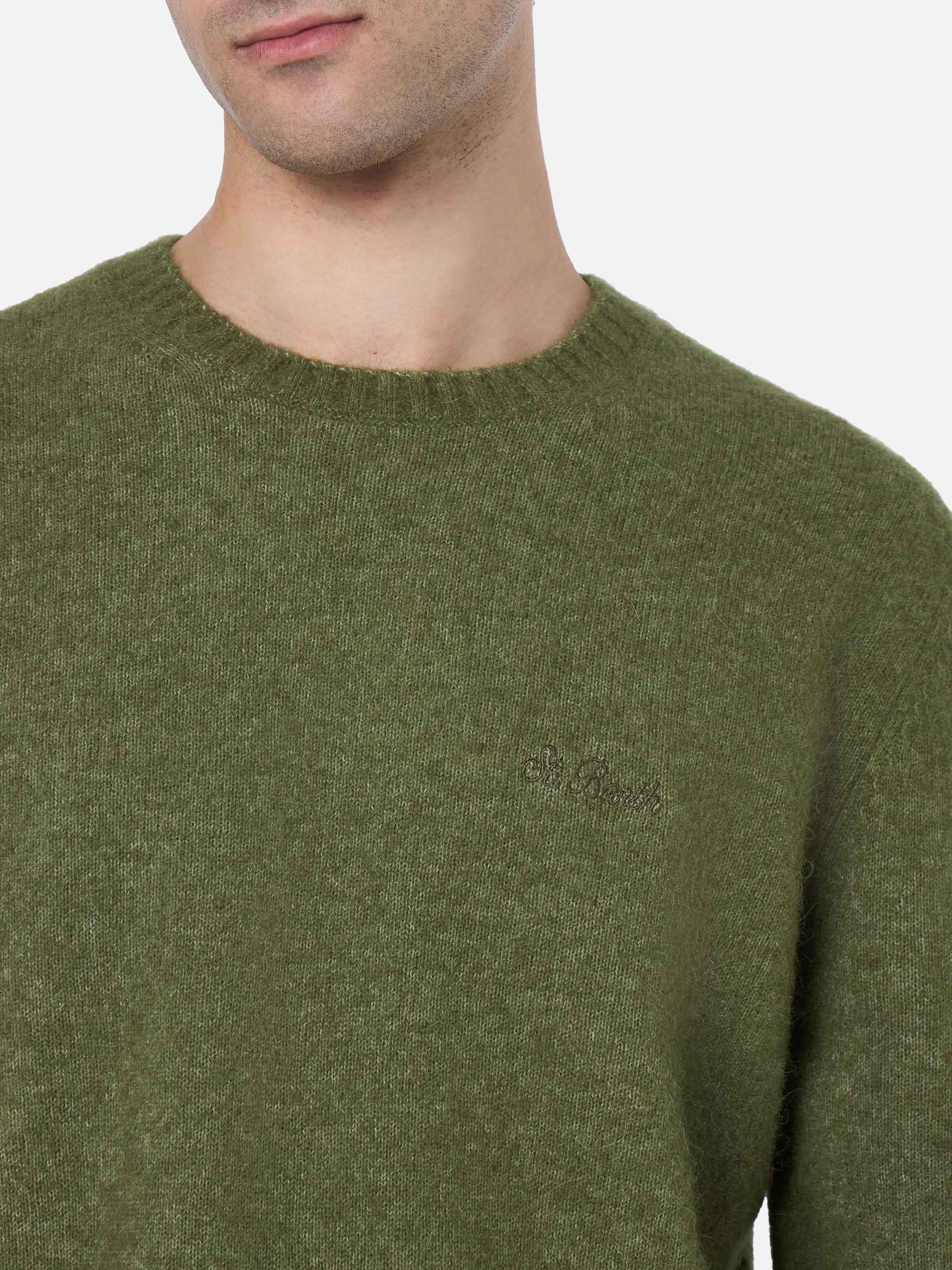 Maglione girocollo Regent in ALPACA STRETCH verde militare - Image 2