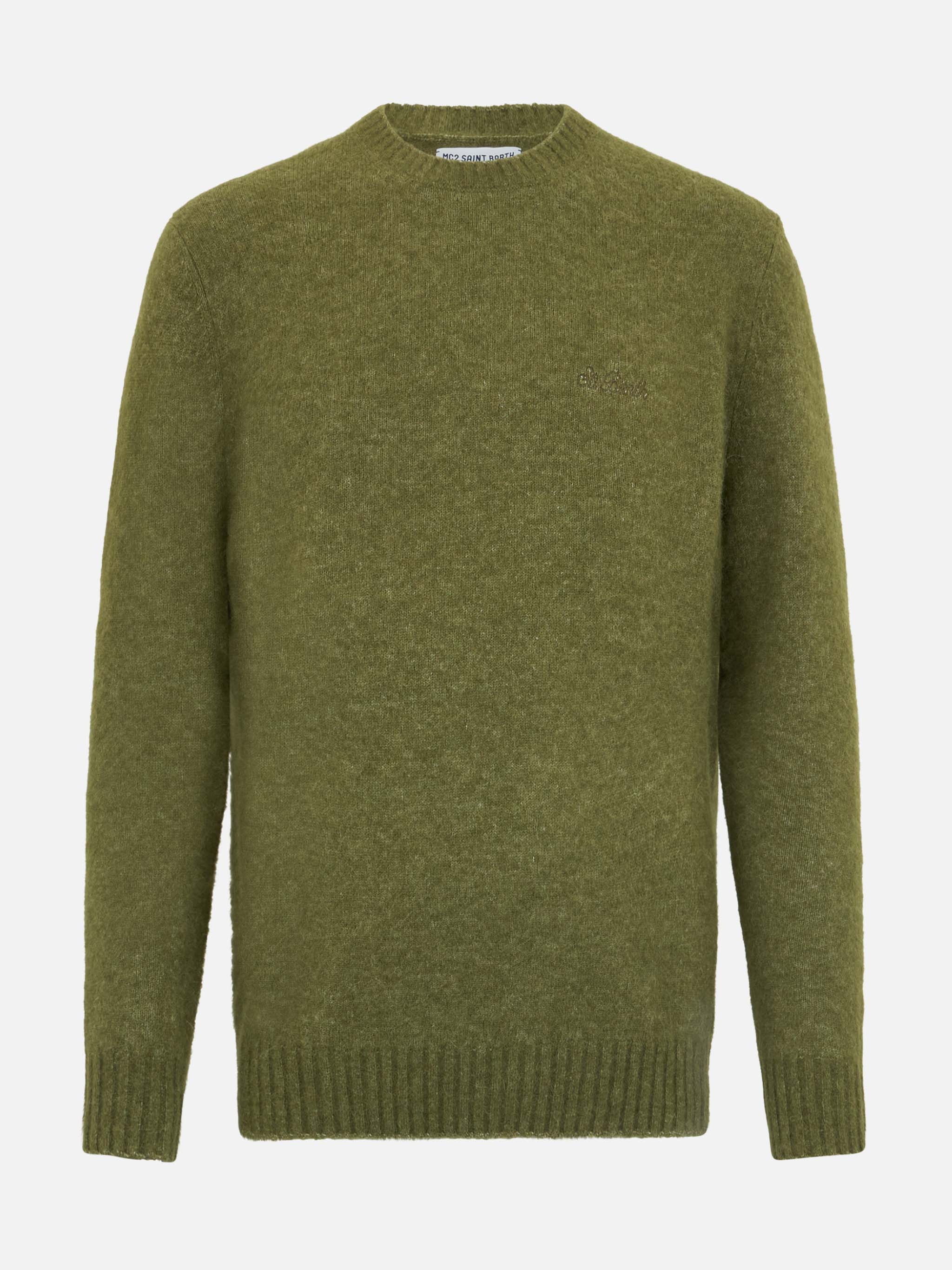 Maglione girocollo Regent in ALPACA STRETCH verde militare - Image 4