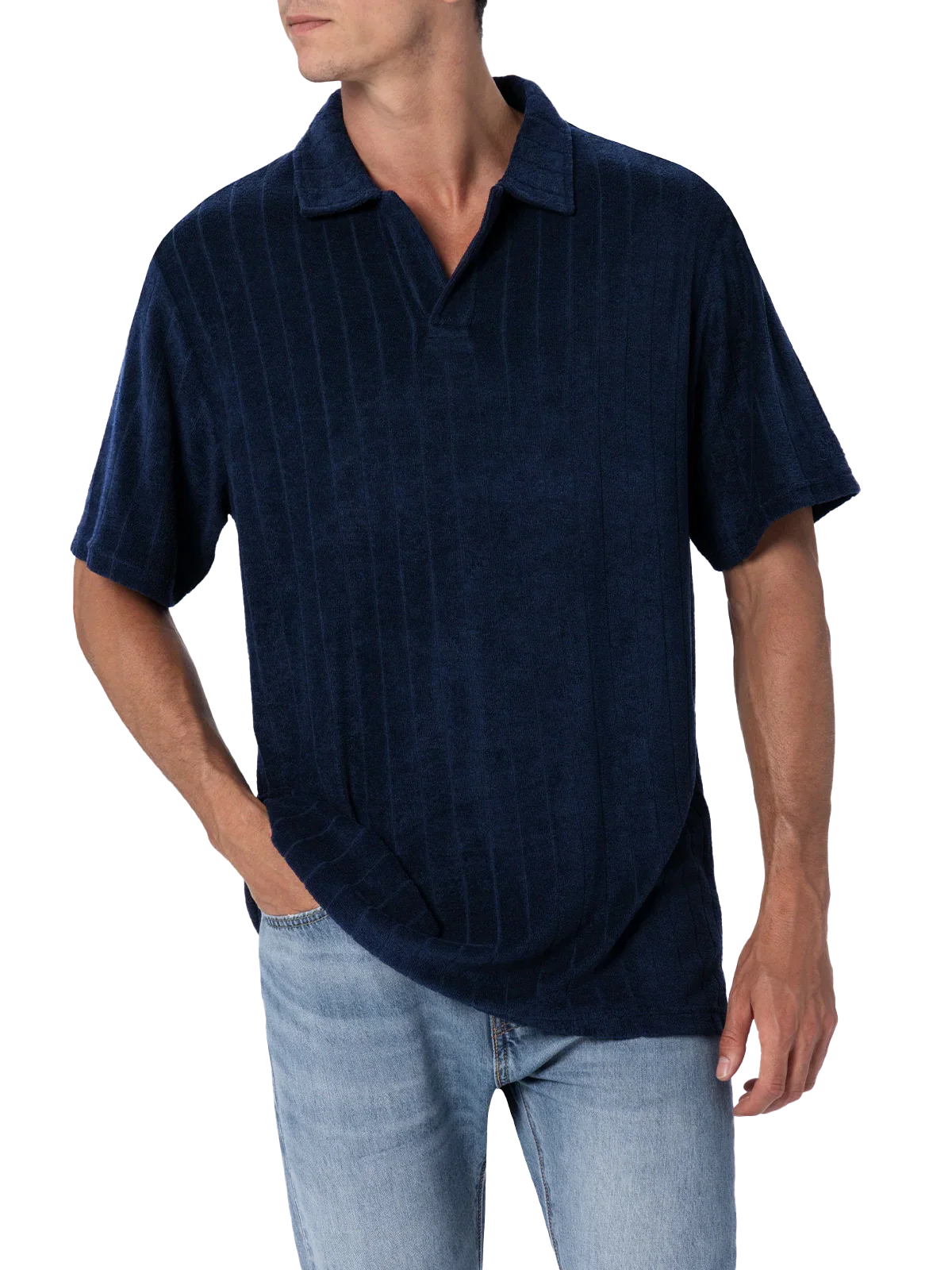 Polo Jeremy in tessuto effetto spugna a righe blu