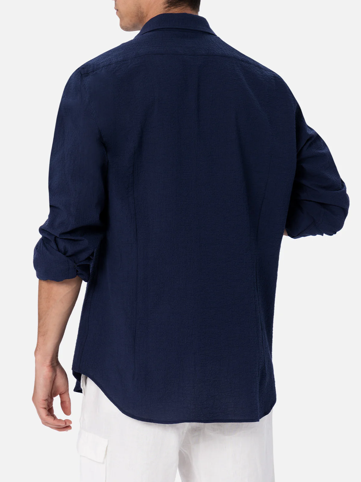 Camicia Pamplona in seersucker blu con ricamo - Image 3