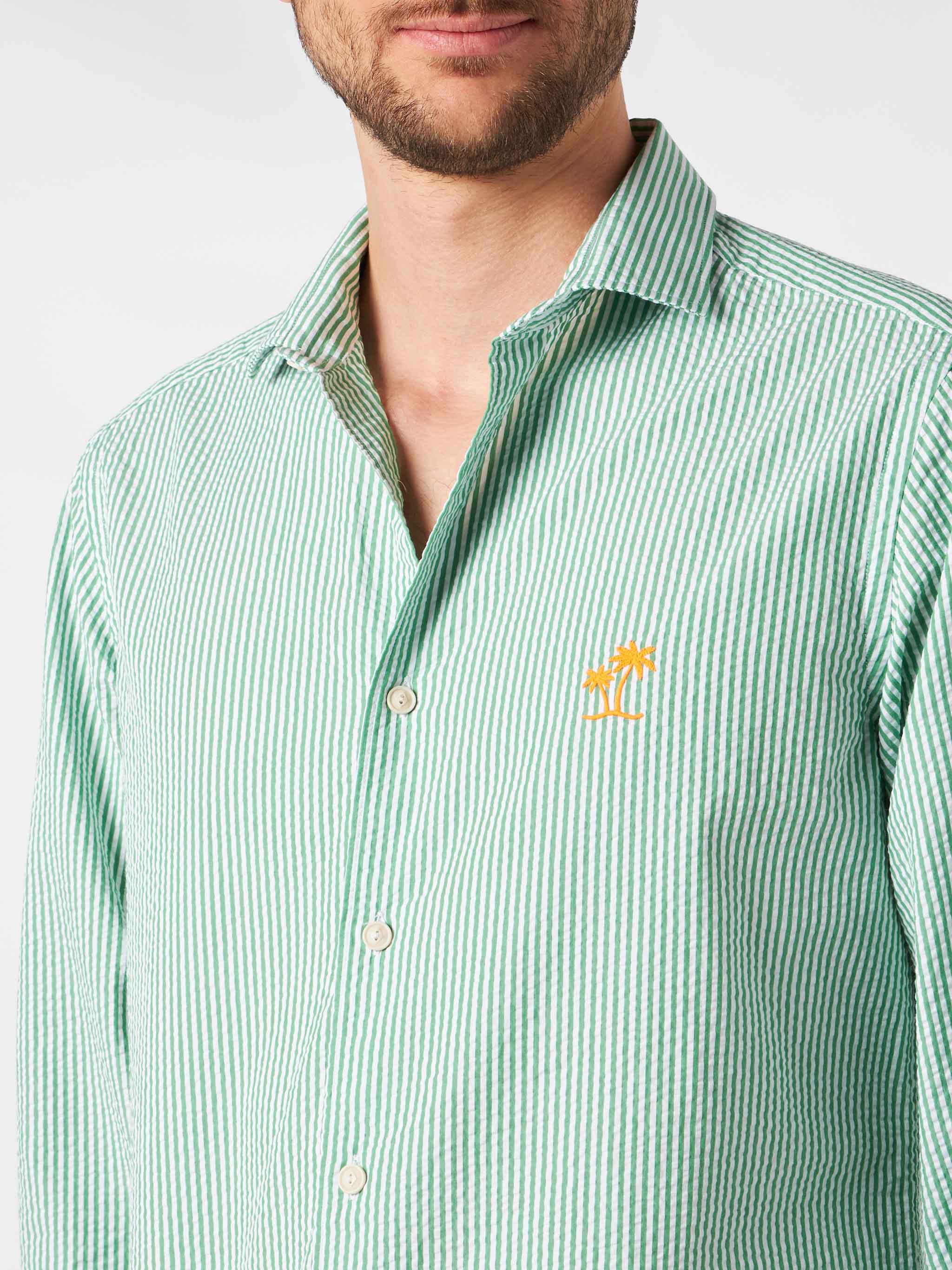 Camicia Pamplona seersucker a righe con ricamo - Image 3