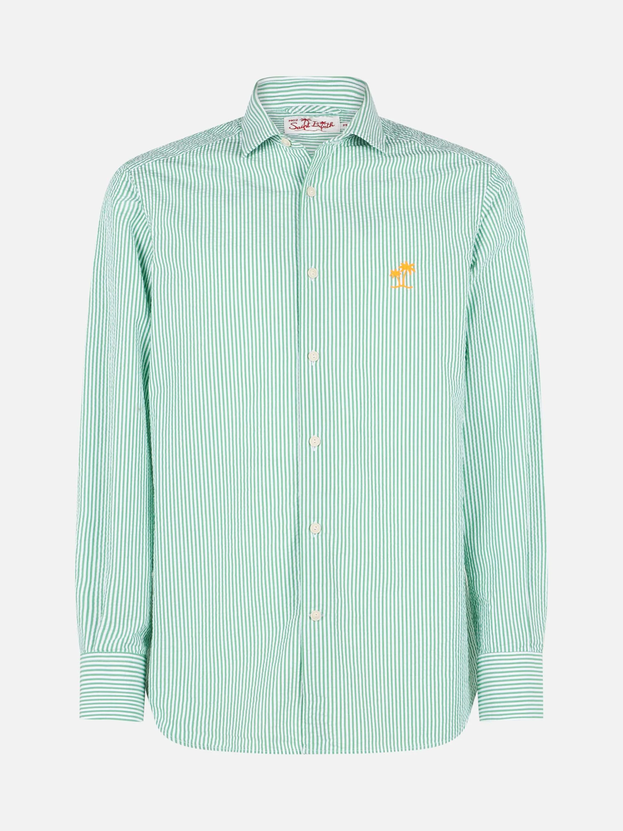 Camicia Pamplona seersucker a righe con ricamo - Image 4