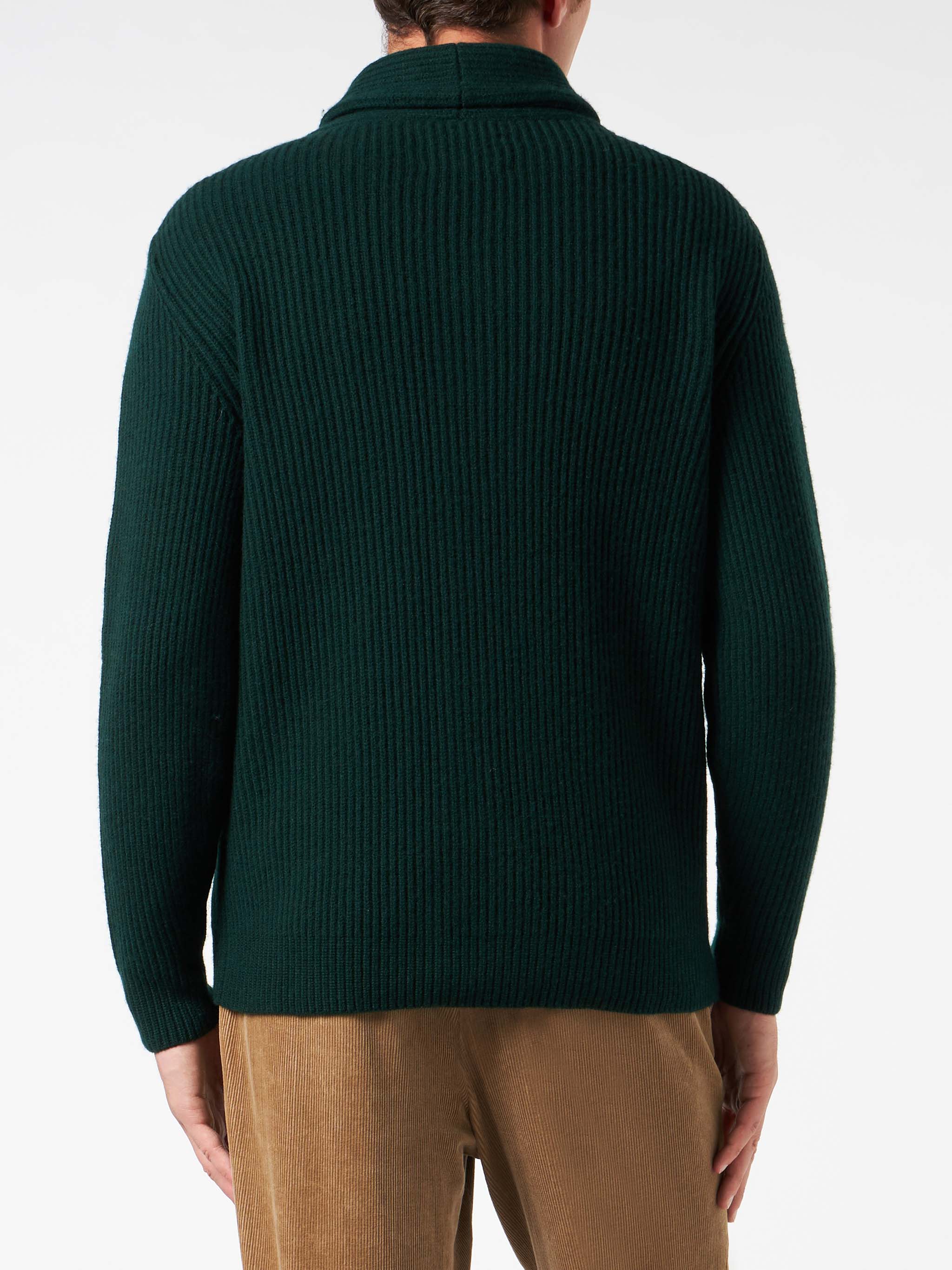 Cardigan Burford con collo scialle verde a coste con patch - Image 2