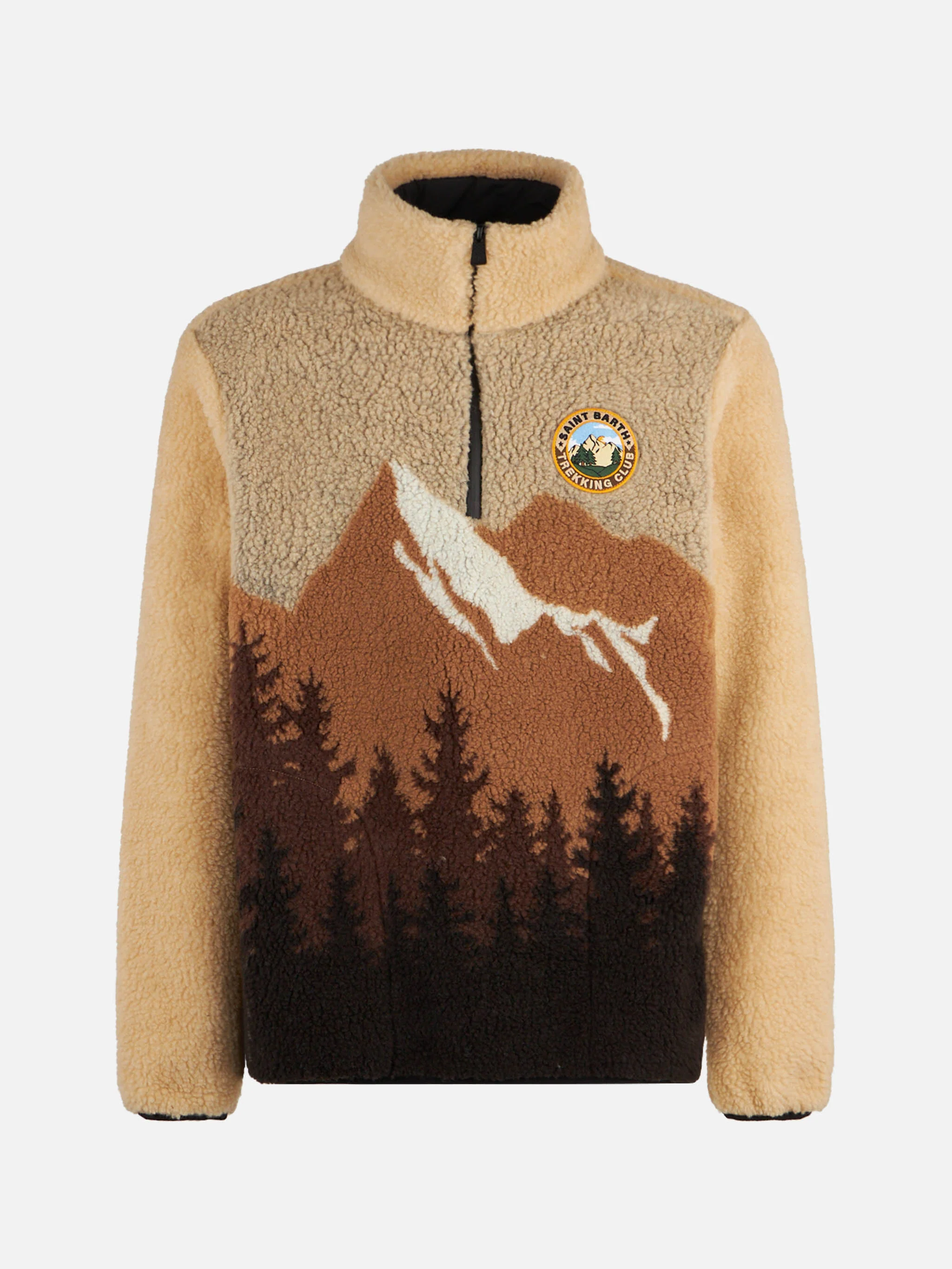Giacca sherpa Polar con stampa montagne sfumate e patch - Image 4
