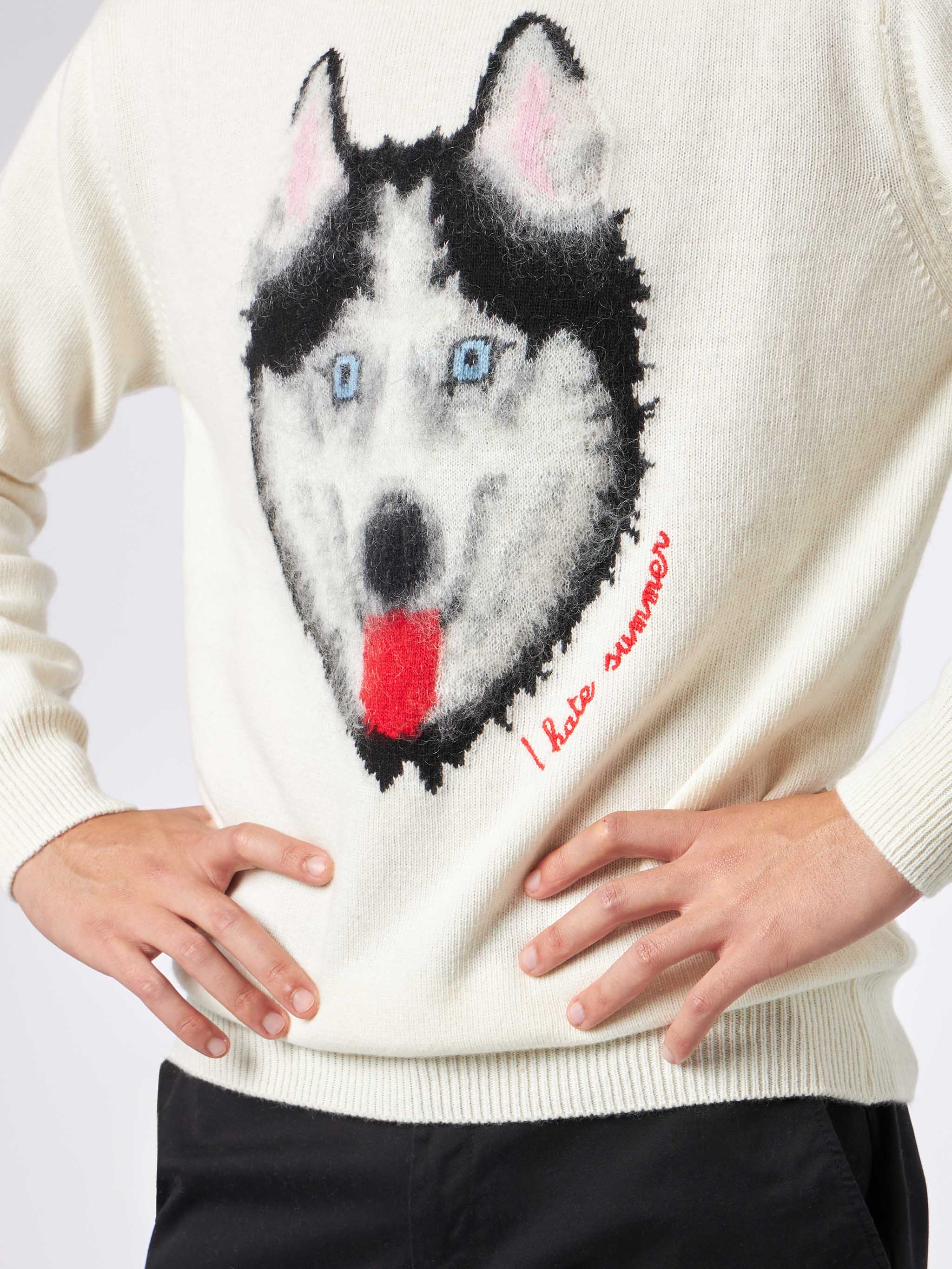 Maglia Heron con jacquard lupo e ricamo - Image 2