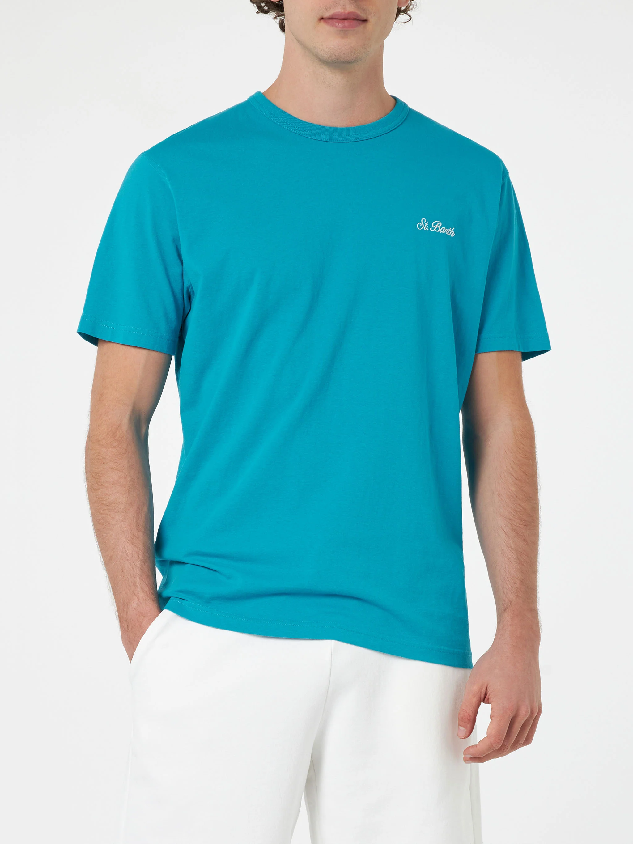 T-shirt Dover in cotone verde petrolio tinta unita - Image 3