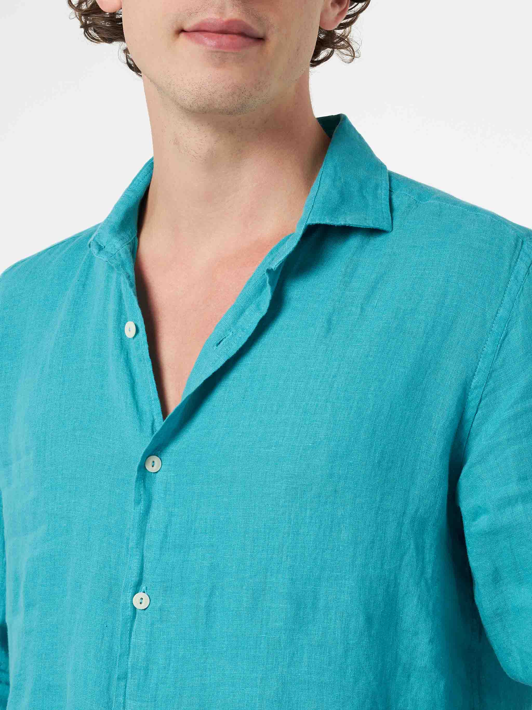 Camicia Pamplona in lino verde petrolio - Image 3