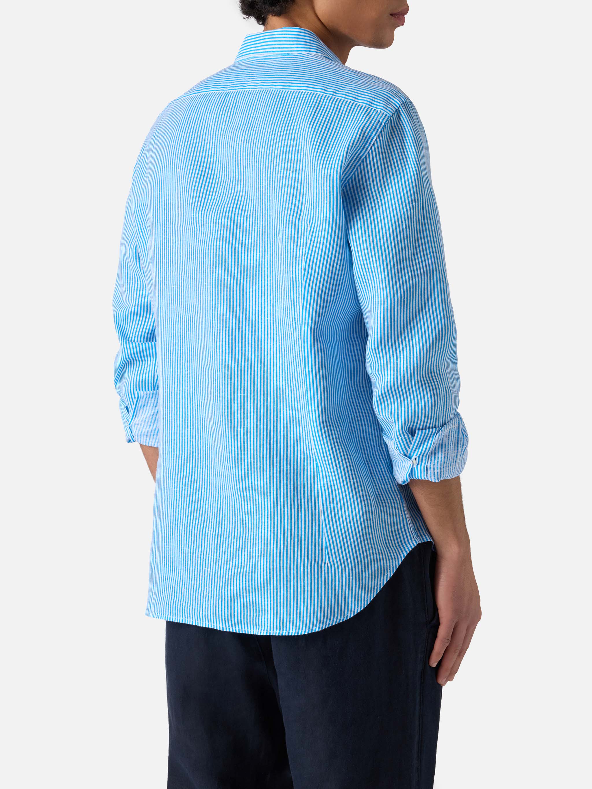 Camicia Pamplona in lino a righe turchese - Image 3
