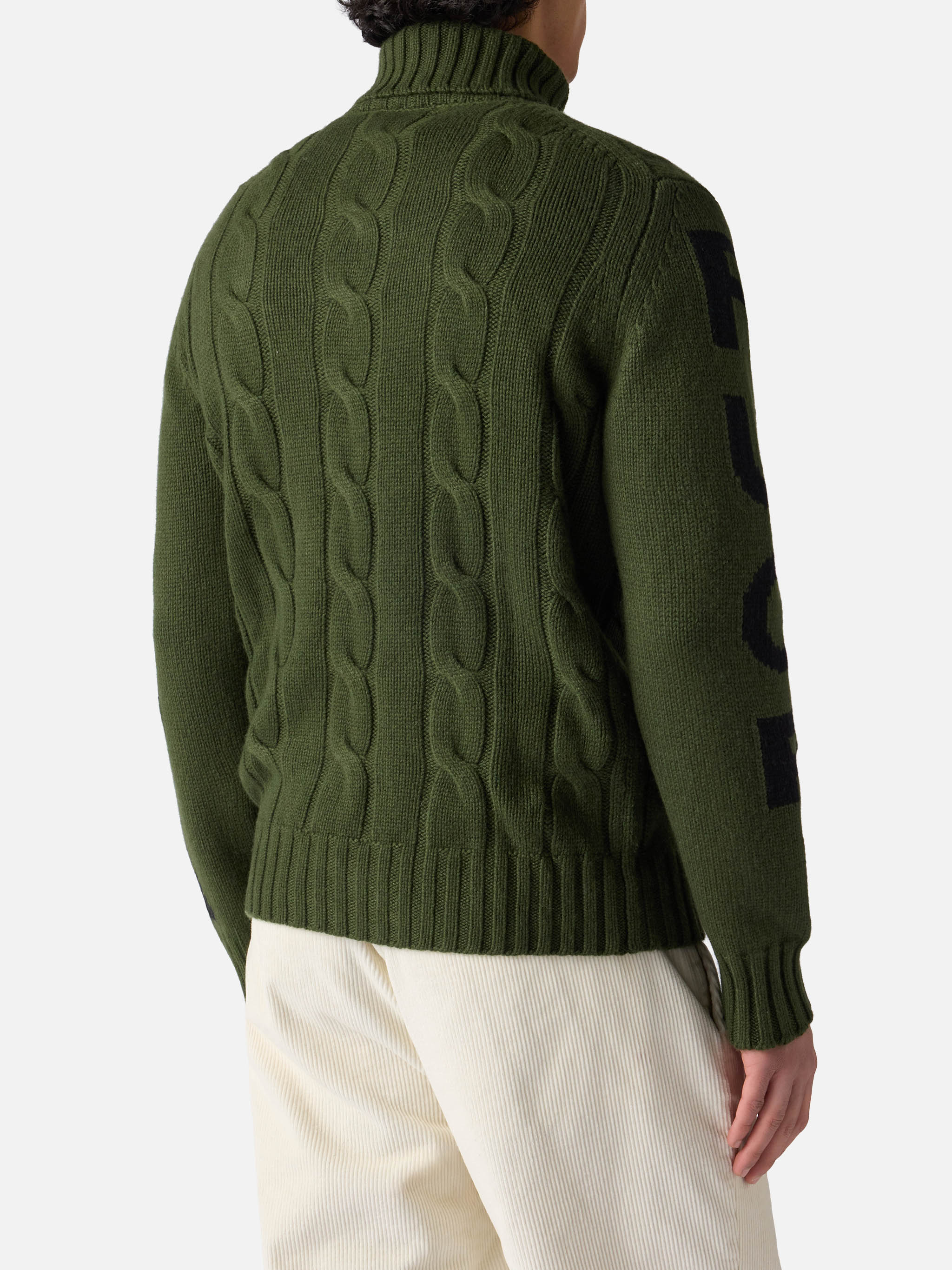 Maglia Fisherman collo alto con jacquard Fuori pista verde militare - Image 3