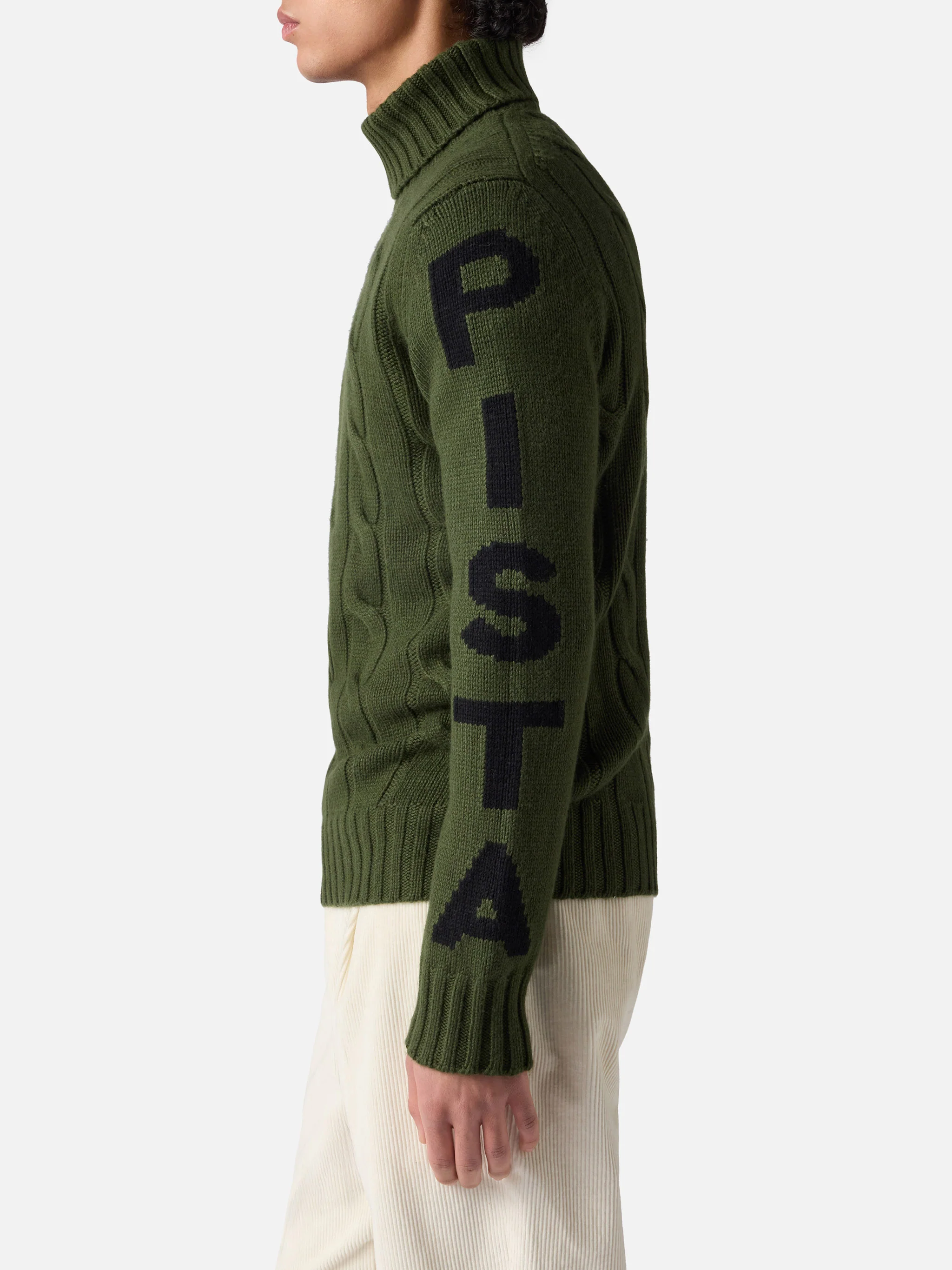 Maglia Fisherman collo alto con jacquard Fuori pista verde militare - Image 4