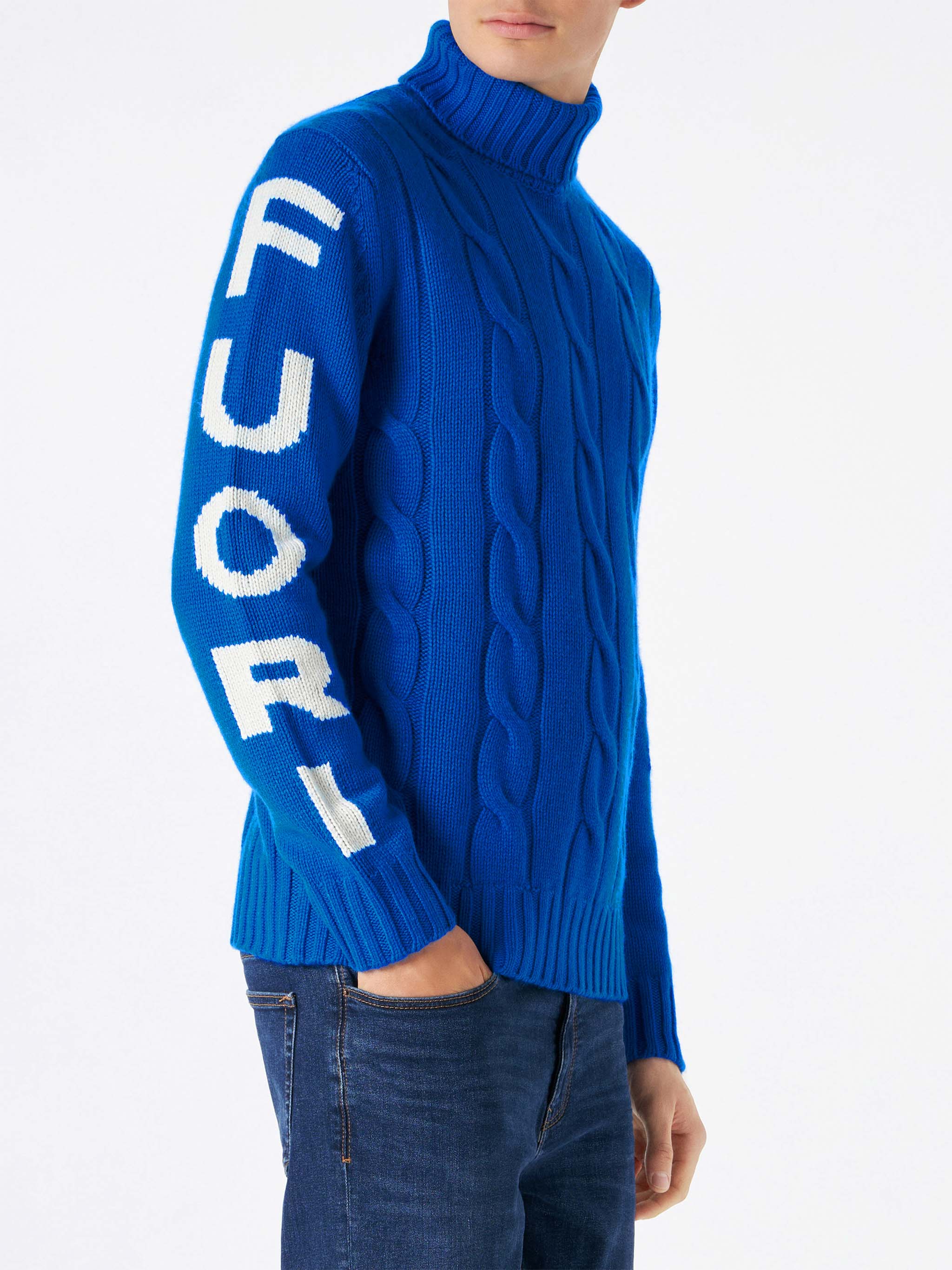 Maglia Fisherman collo alto con jacquard Fuori pista blu - Image 5