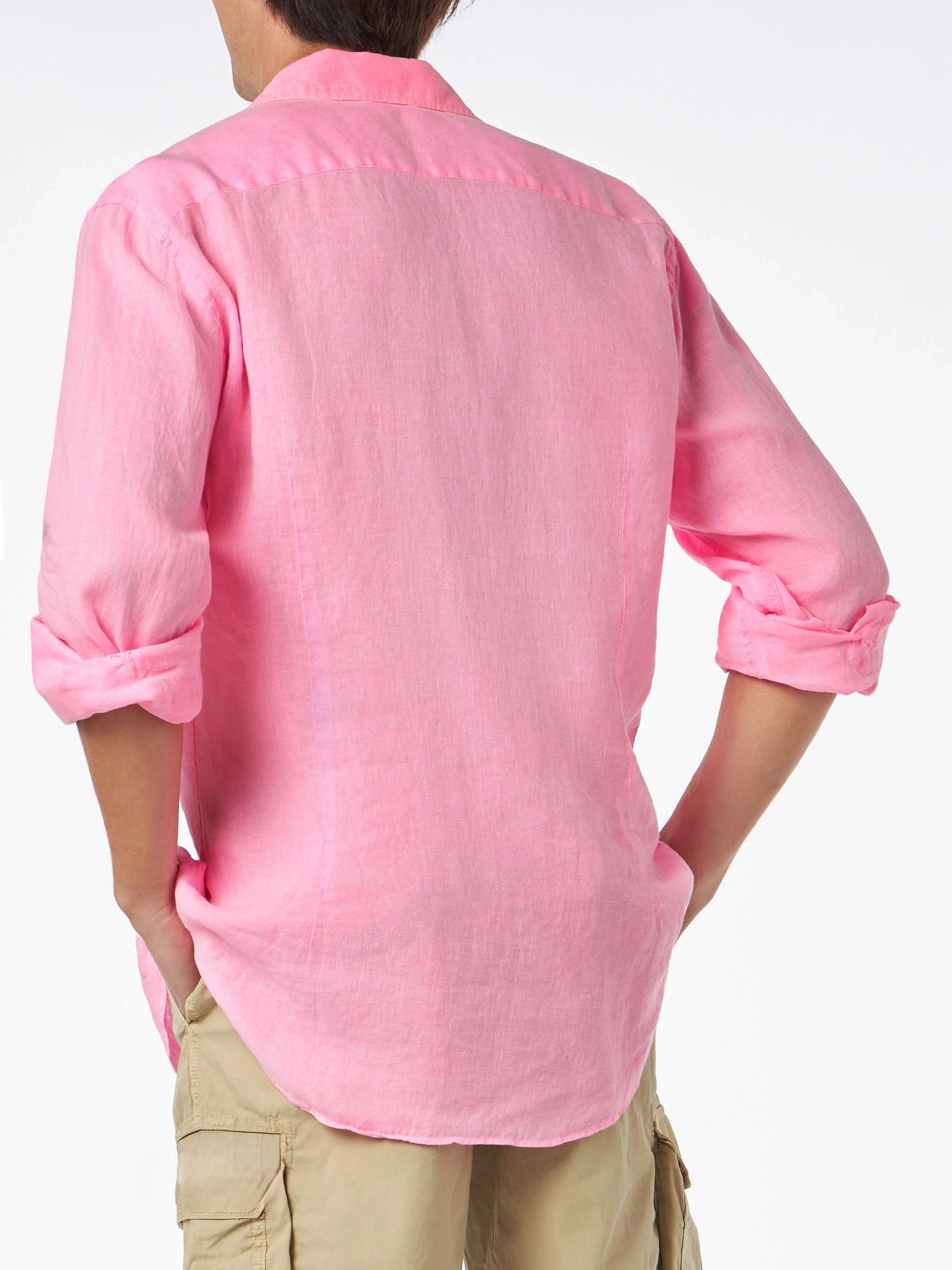 Camicia Pamplona in lino rosa fluo effetto watercolor - Image 2