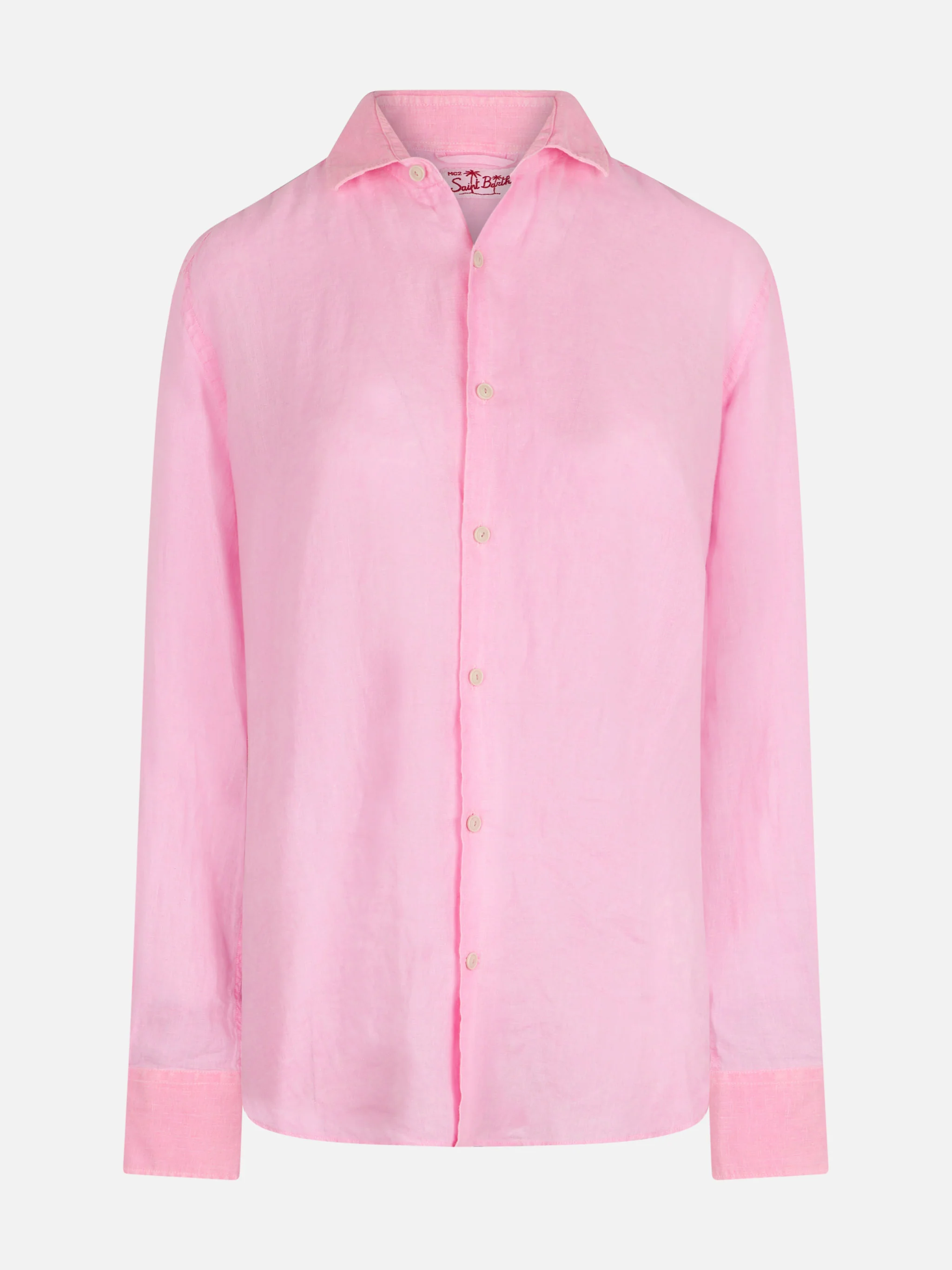 Camicia Pamplona in lino rosa fluo effetto watercolor - Image 4