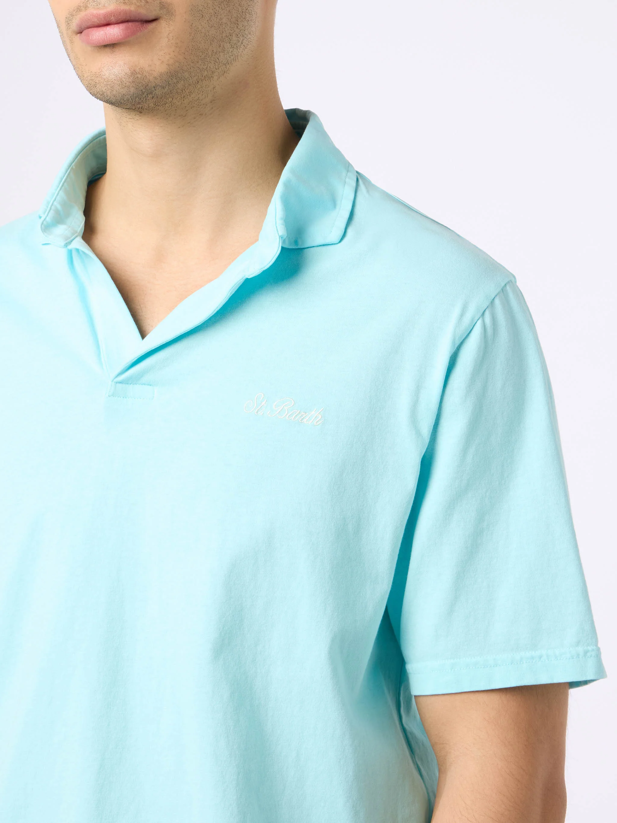 Polo Brighton in cotone jersey verde acqua tinta unita - Image 2