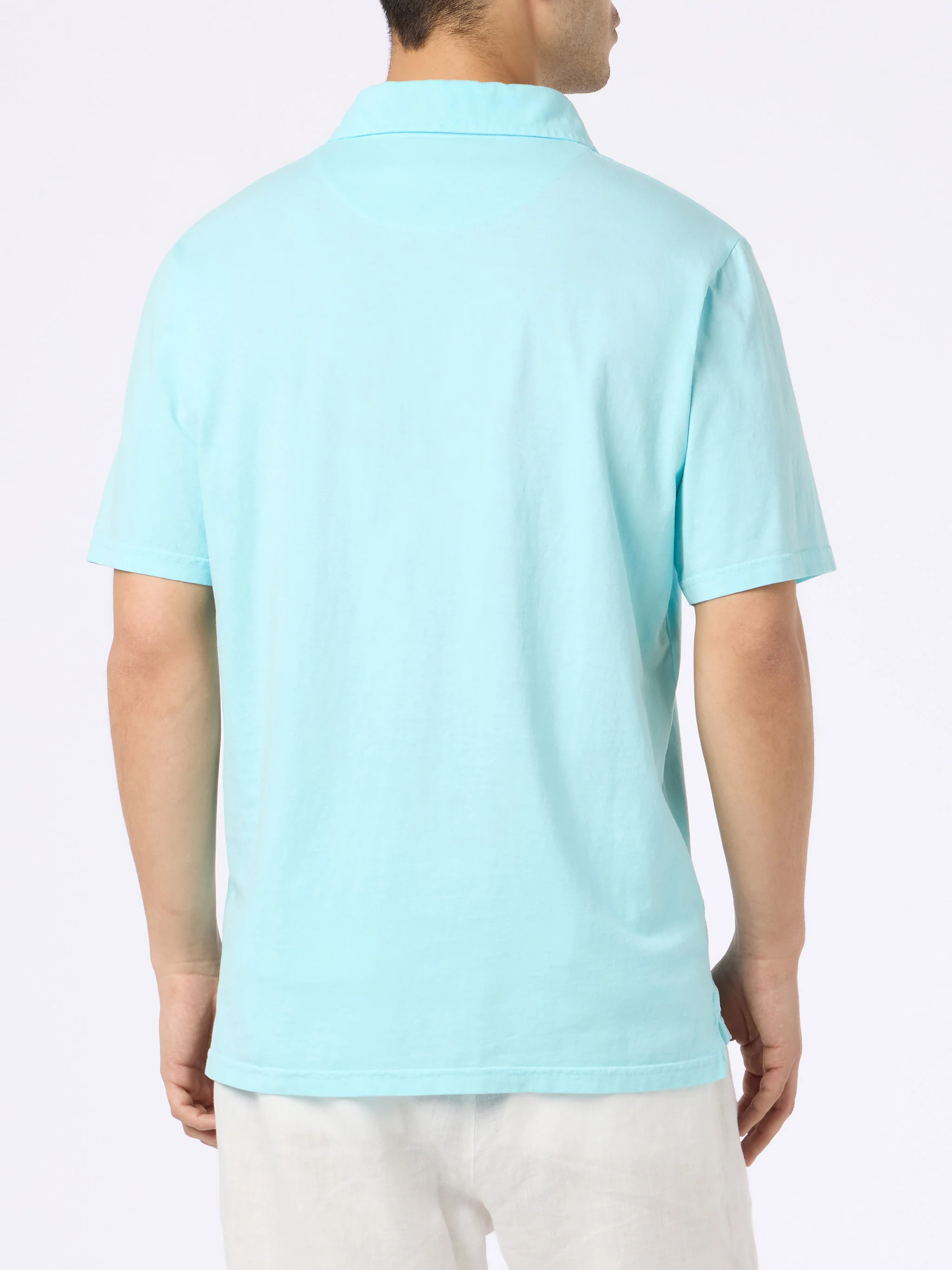 Polo Brighton in cotone jersey verde acqua tinta unita - Image 3