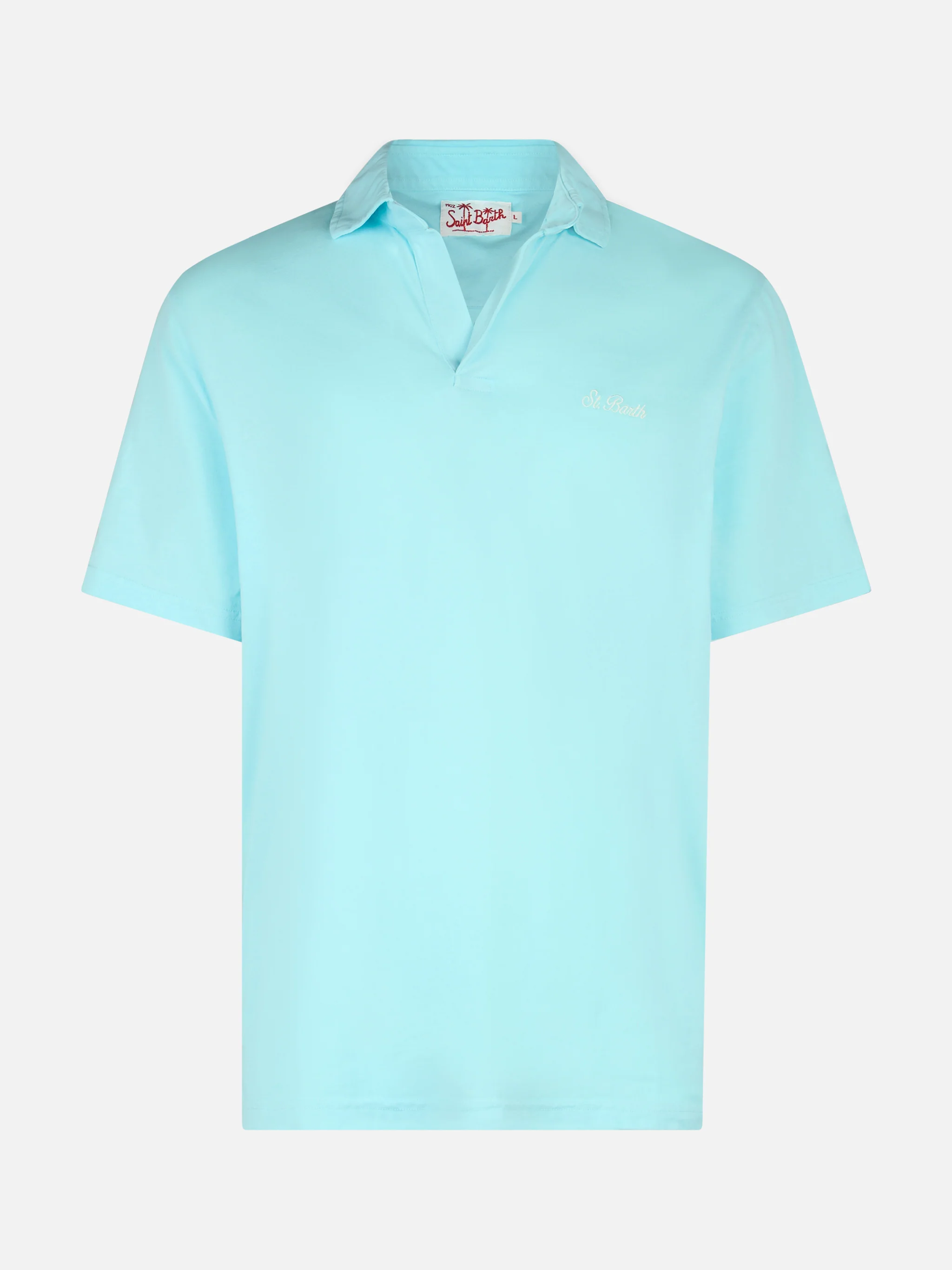 Polo Brighton in cotone jersey verde acqua tinta unita - Image 4