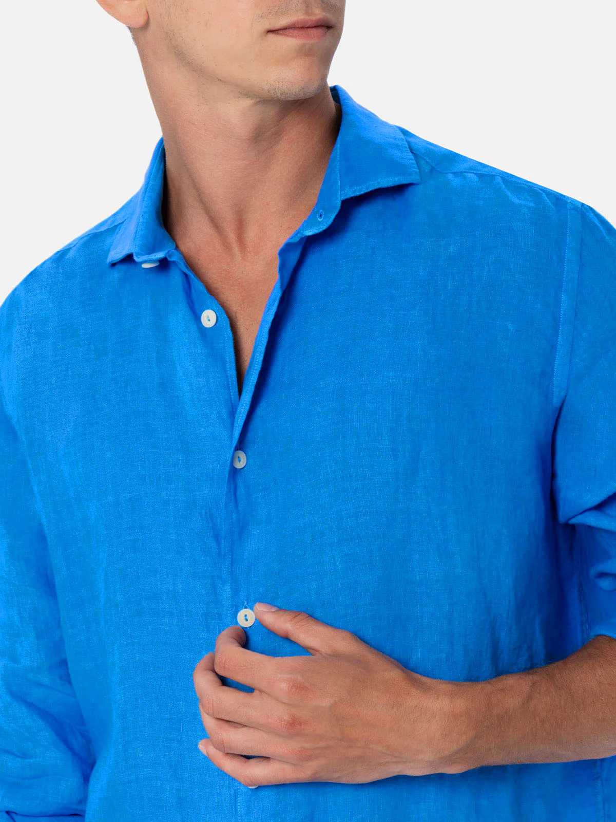 Camicia Pamplona in lino stampa watercolor bluette - Image 2