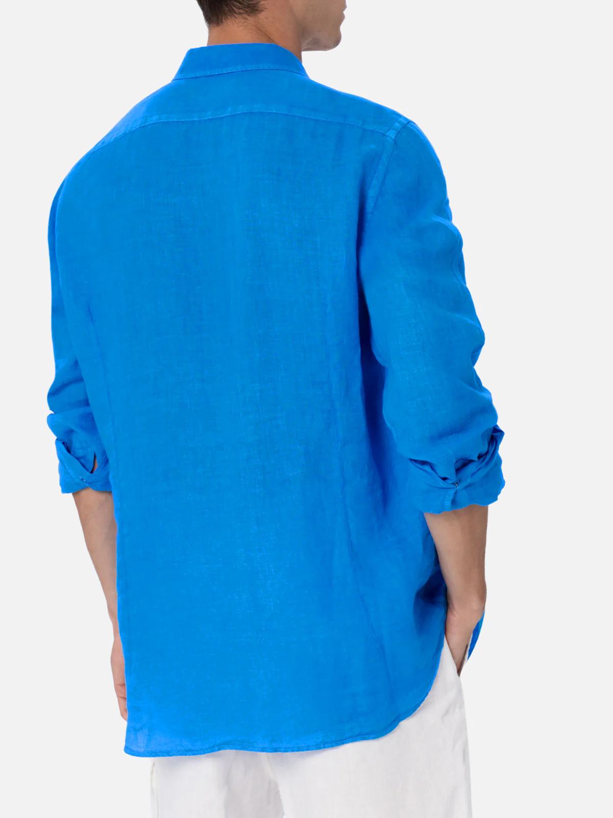 Camicia Pamplona in lino stampa watercolor bluette - Image 3