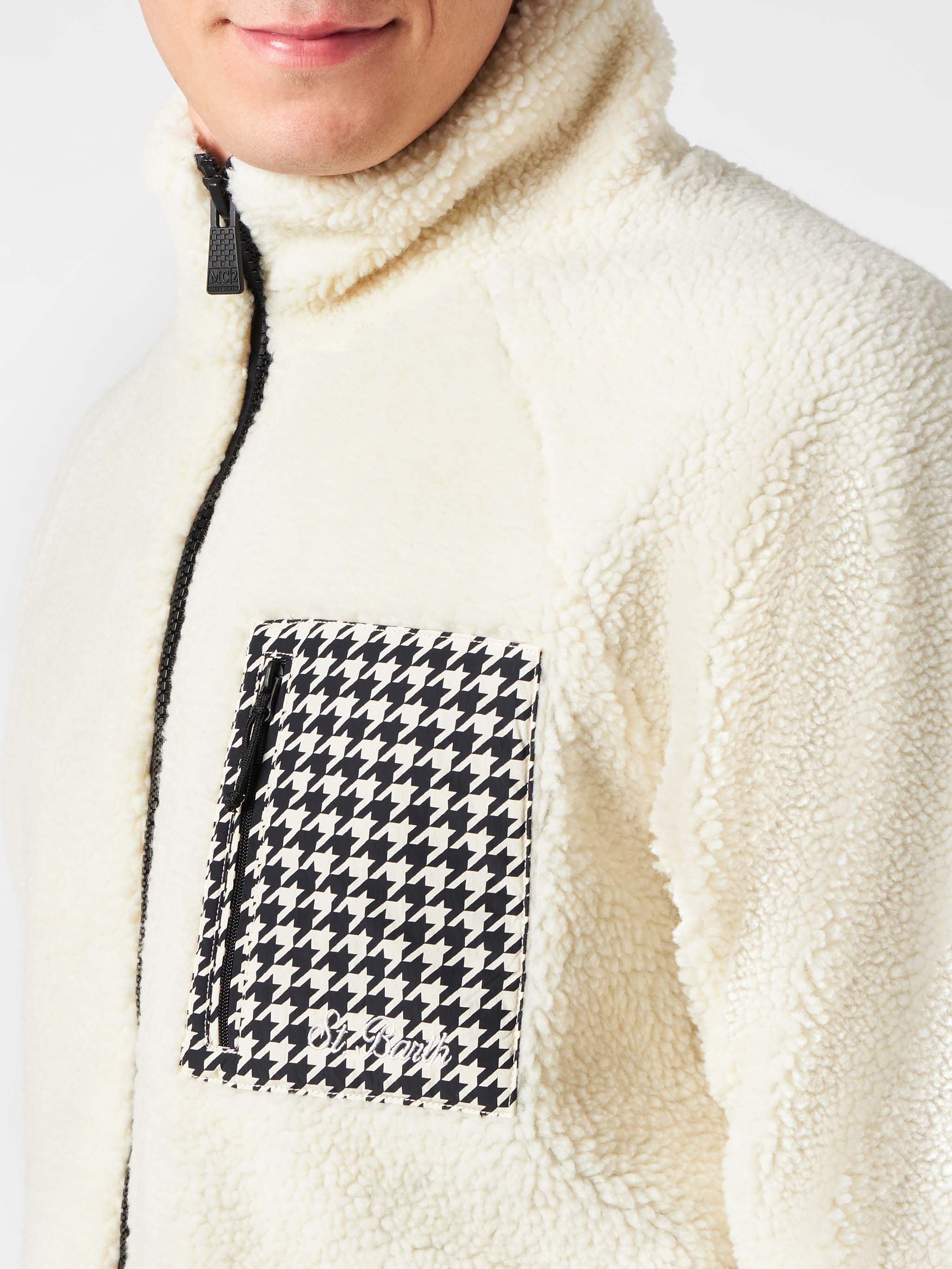 Giacca Keystone sherpa bianca con tasche pied de poule - Image 3