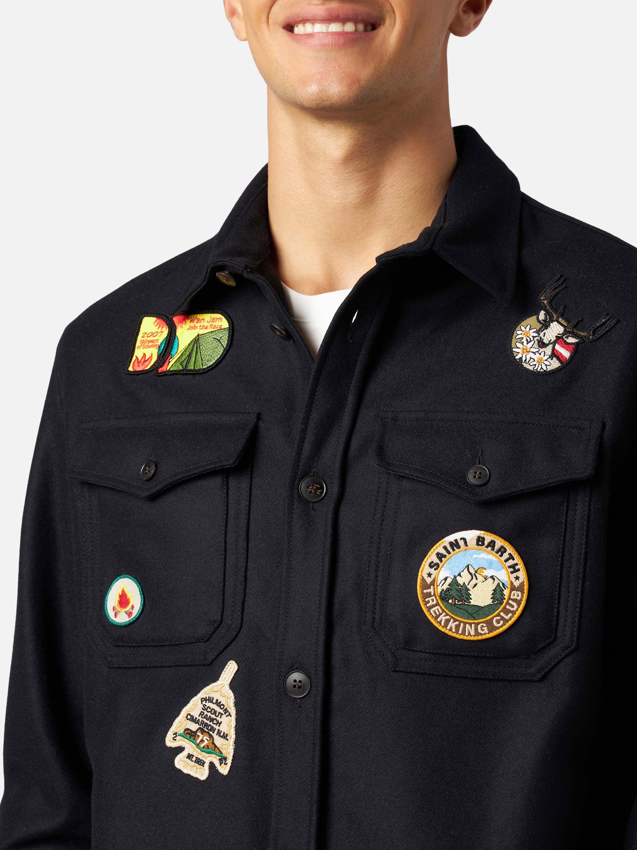 Camicia overshirt Burton in misto lana blu con patch - Image 2