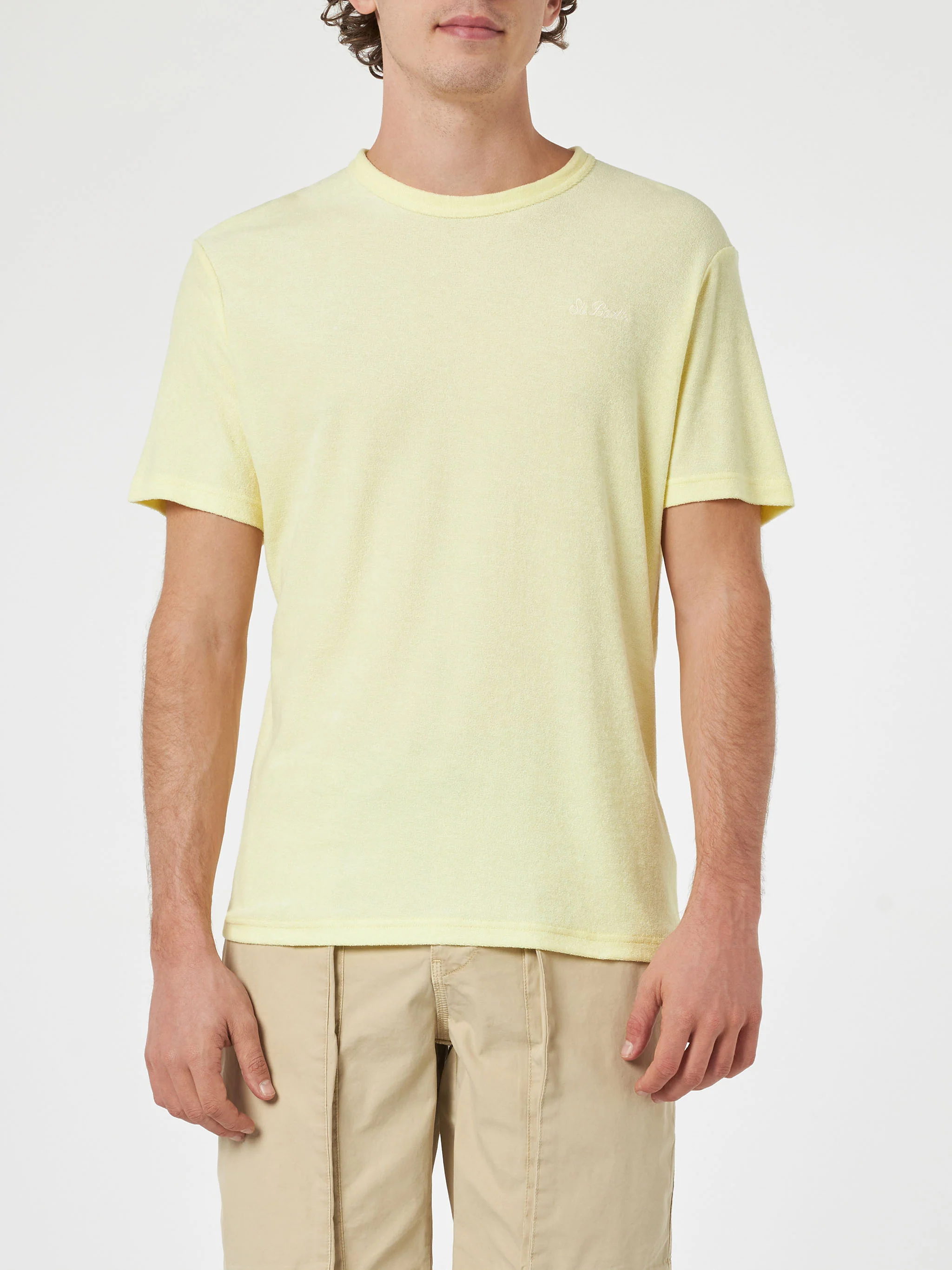 T-shirt Gary in tessuto effetto spugna giallo tinta unita - Image 3