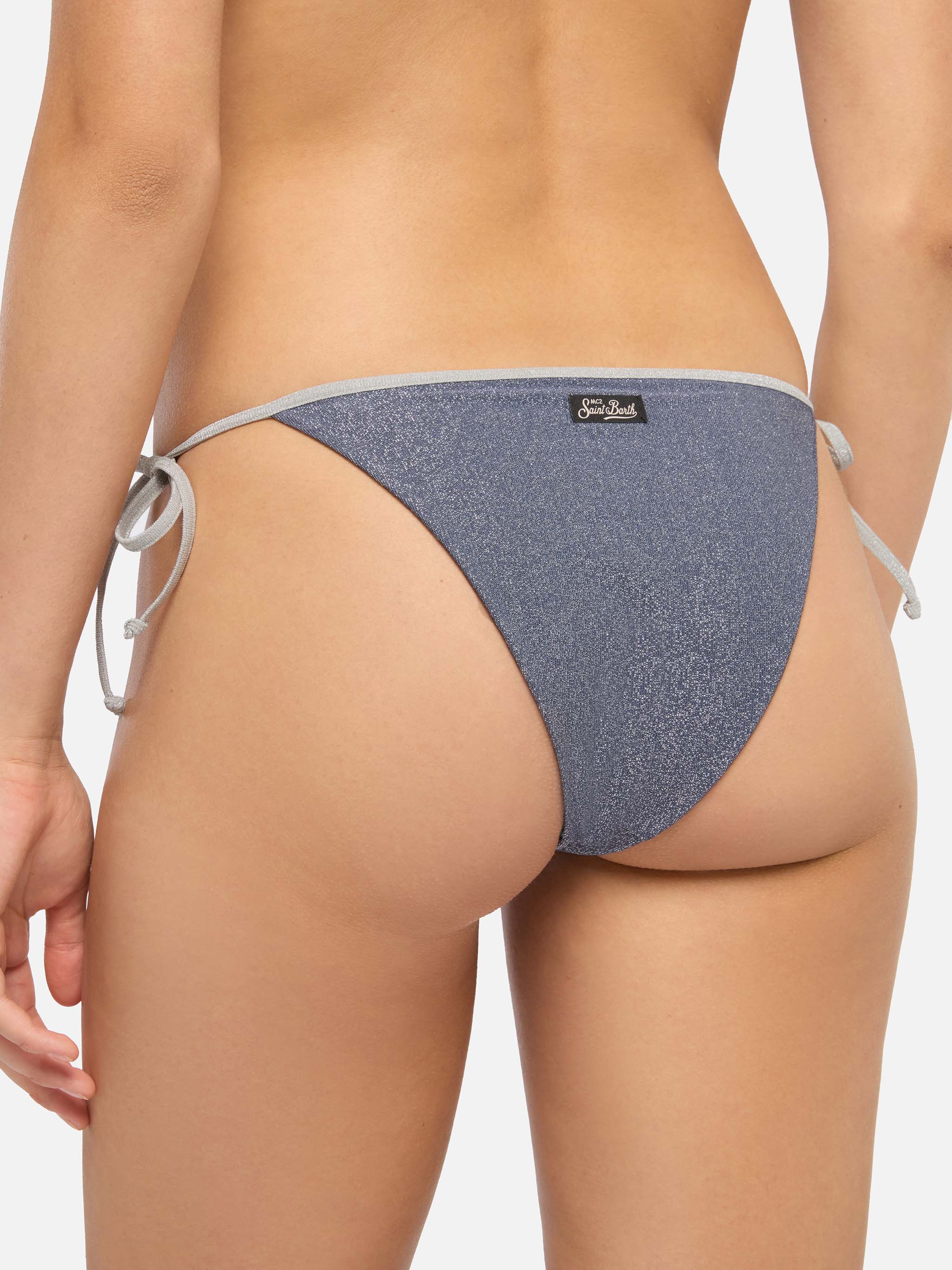 Bikini a triangolo classico Leah Marielle  in lurex color avio blue con profilo argento - Image 5