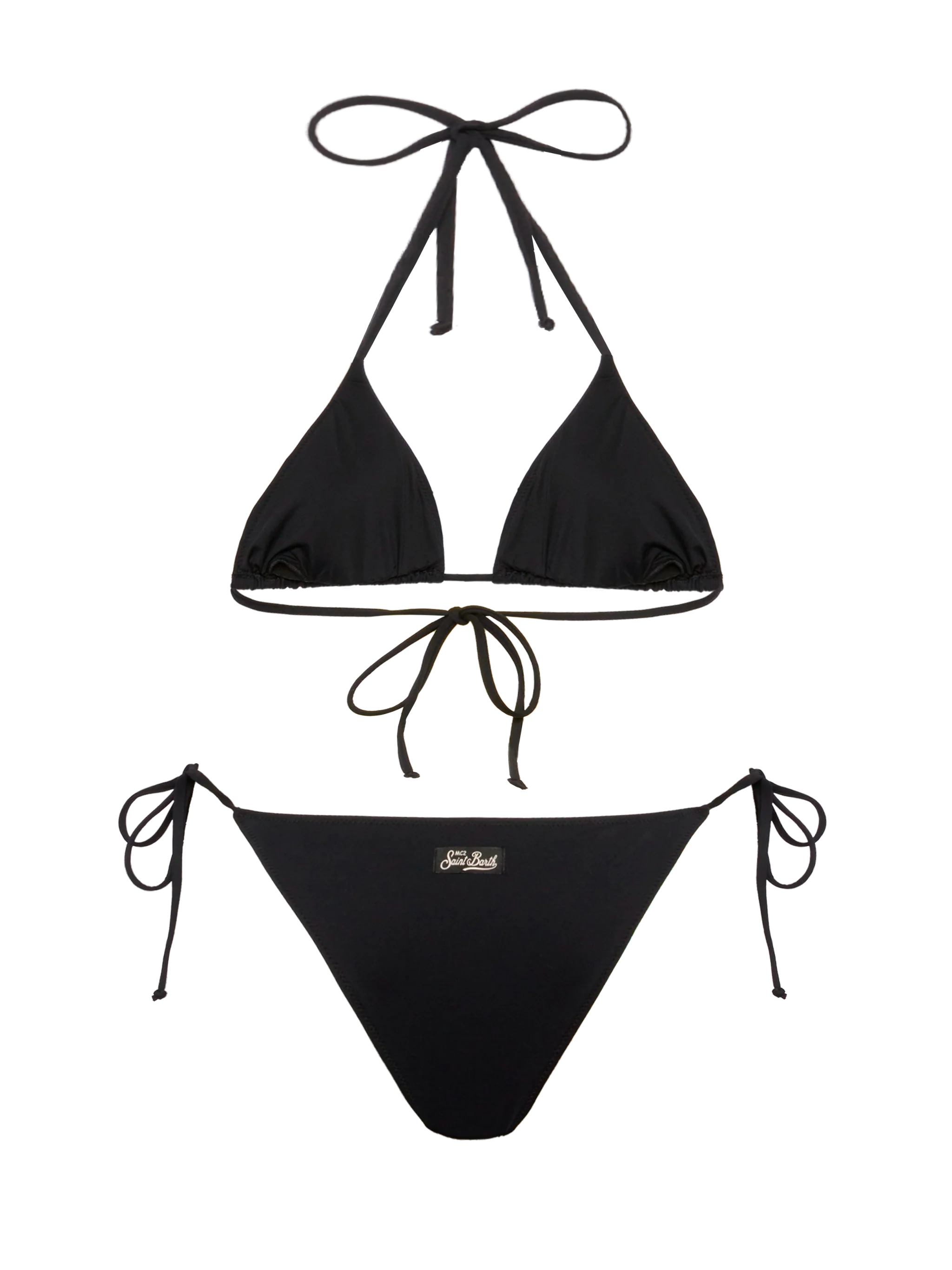 Bikini nero classico a triangolo Leah Marielle con decorazione a righe in strass - Image 3