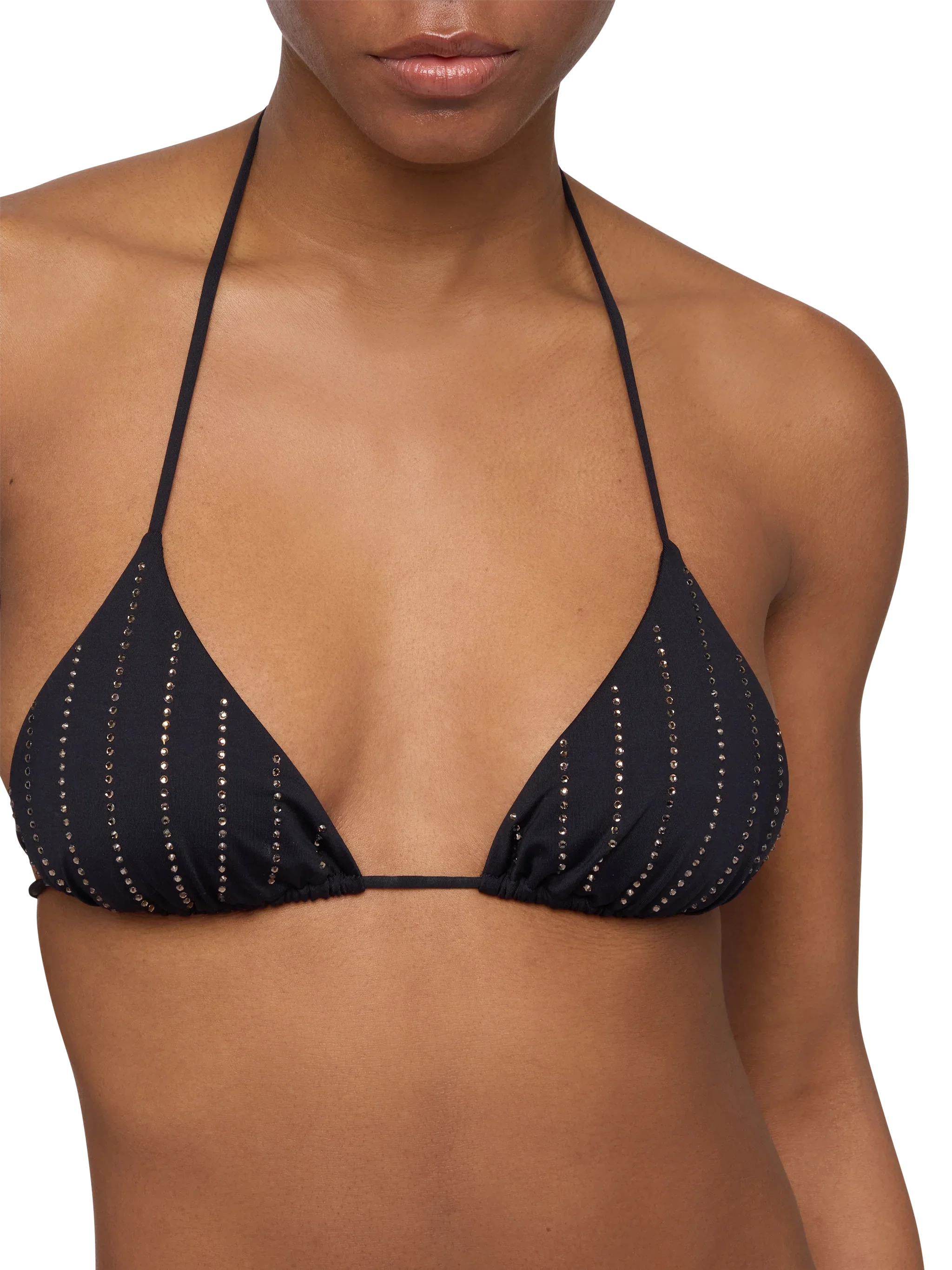 Bikini nero classico a triangolo Leah Marielle con decorazione a righe in strass - Image 5