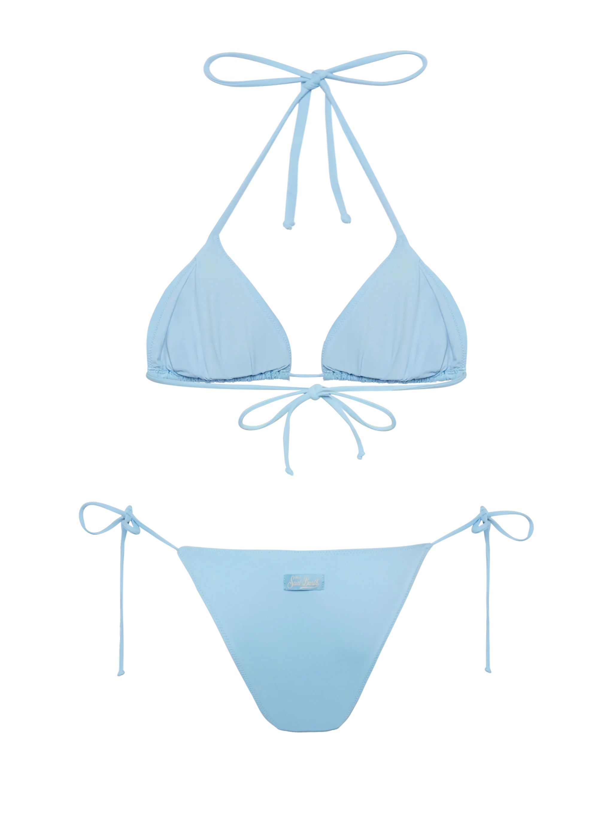Bikini azzurro classico a triangolo Leah Marielle con decorazione a righe in strass - Image 3