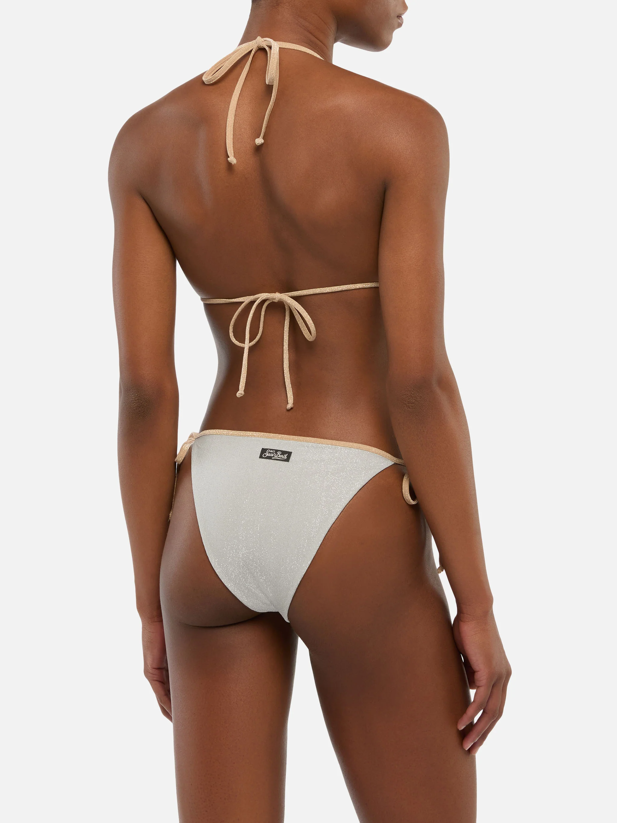 Bikini a trangolo classico Leah Marielle in lurex color argento con profilo oro - Image 4