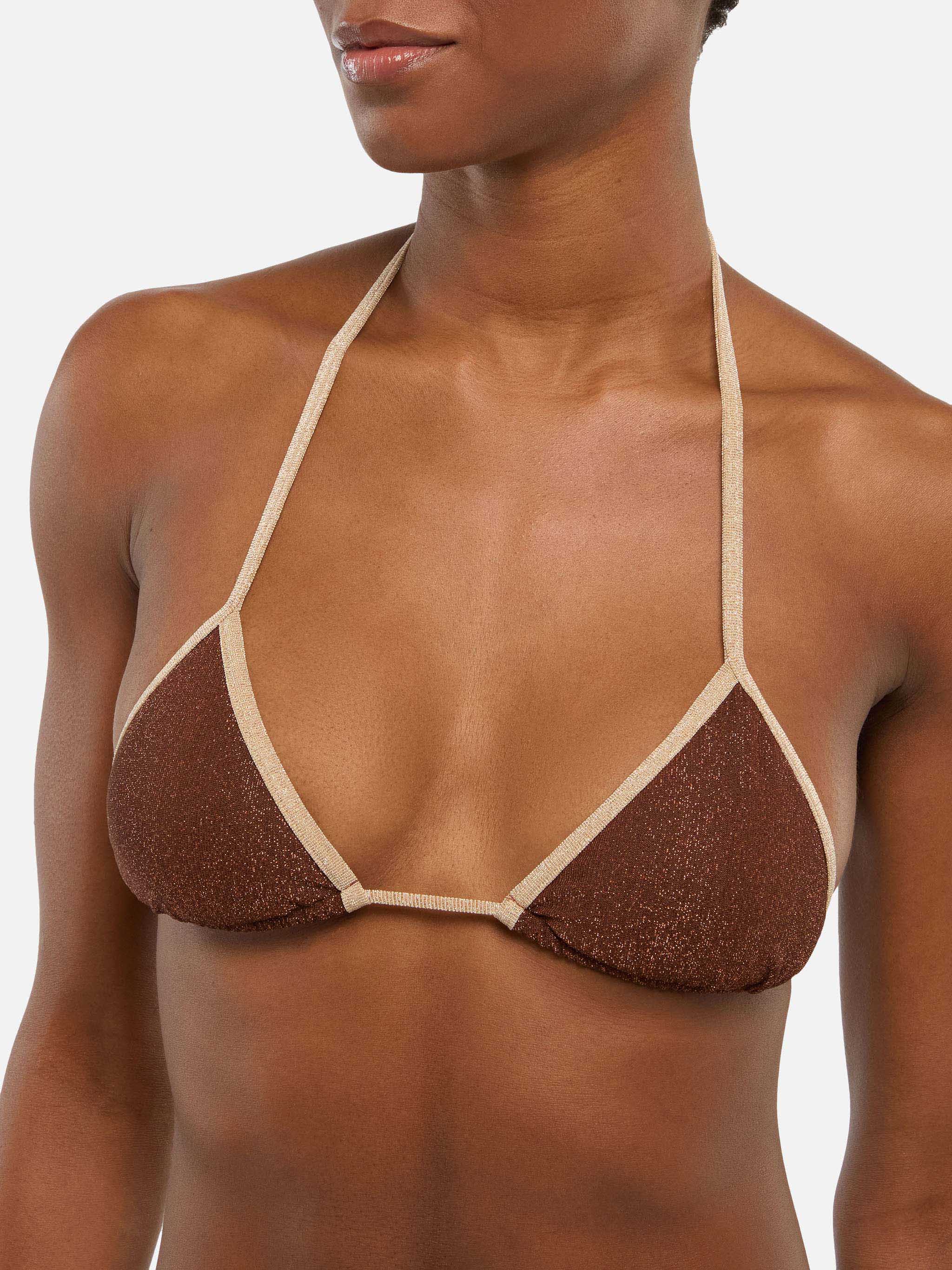 Bikini a triangolo Leah Marielle in lurex marrone con profilo oro - Image 3